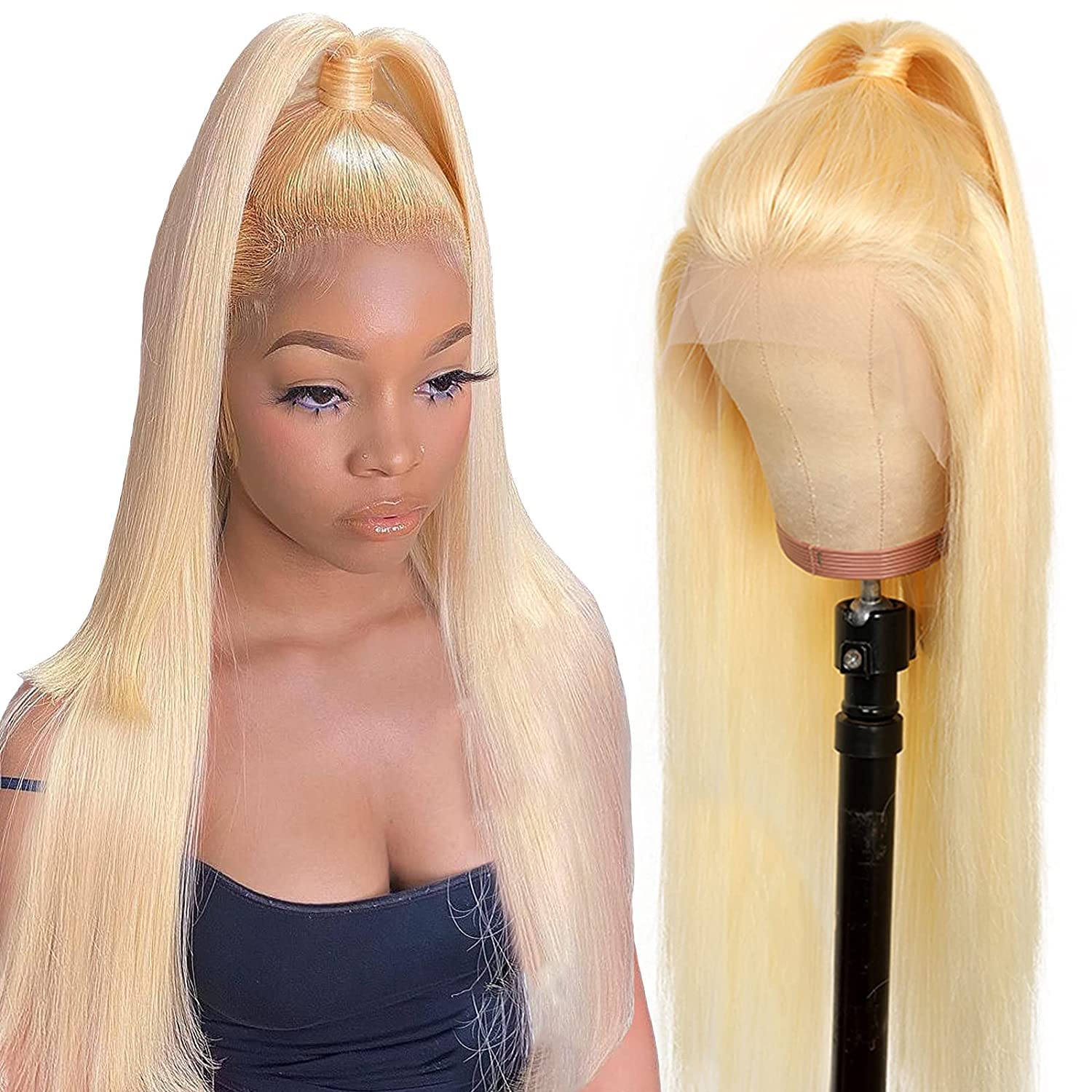 30 Inch 613 Blonde lace front wig human hair,180% Density 613 HD lace frontal Wig Human Hair, Straight Transparent 13x4 Lace Front wigs Human hair Pre Plucked with Baby Hair for Black Women
