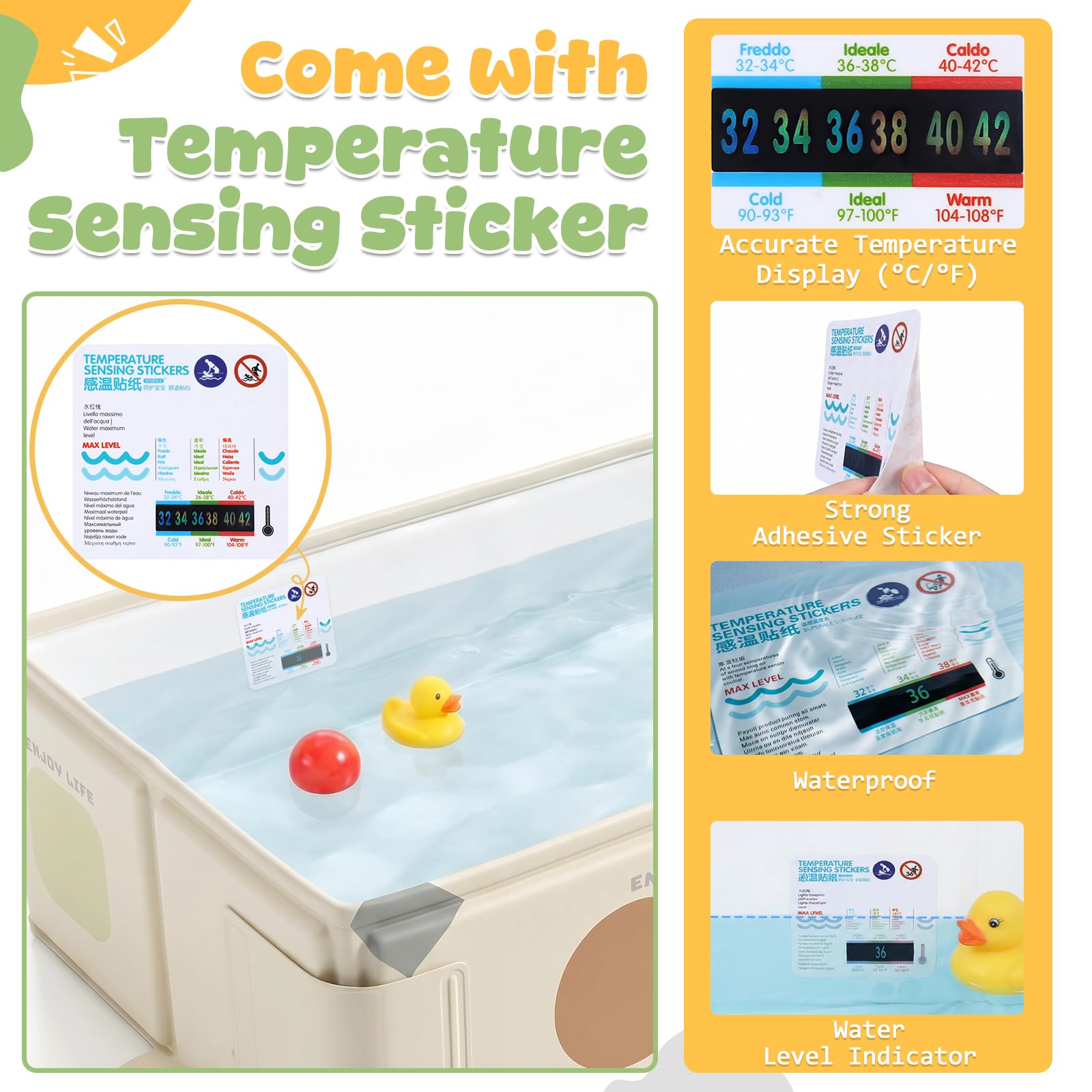 Orzbow Baignoire Pliable Bébé Portable avec étiquette de Température pour Enfants de 6 Mois+, Blanc