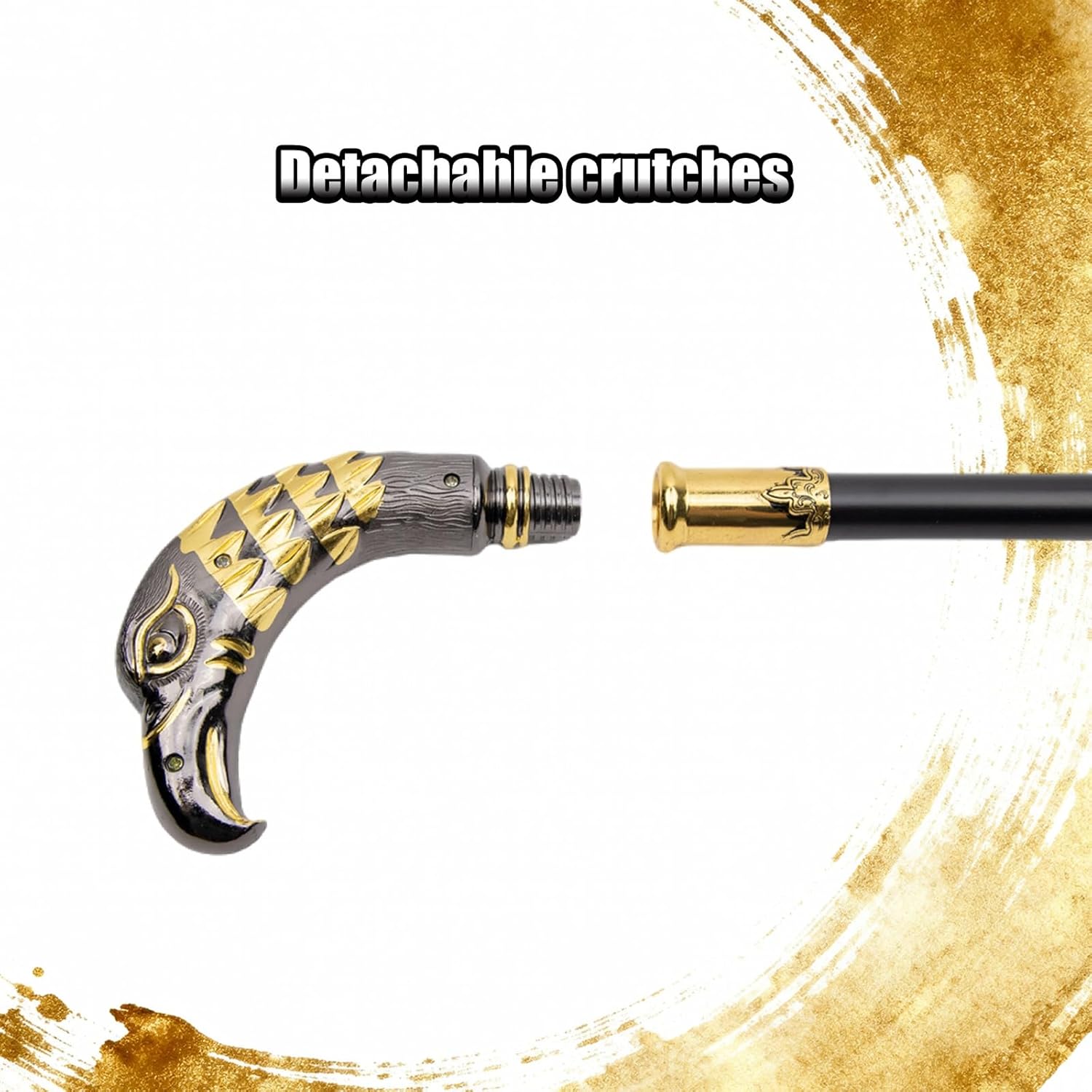 Golden Black Long Head Eagle Luxury Walking Stick, for Men and Women Decorative Cospaly Cane Knob Crosier 93cm