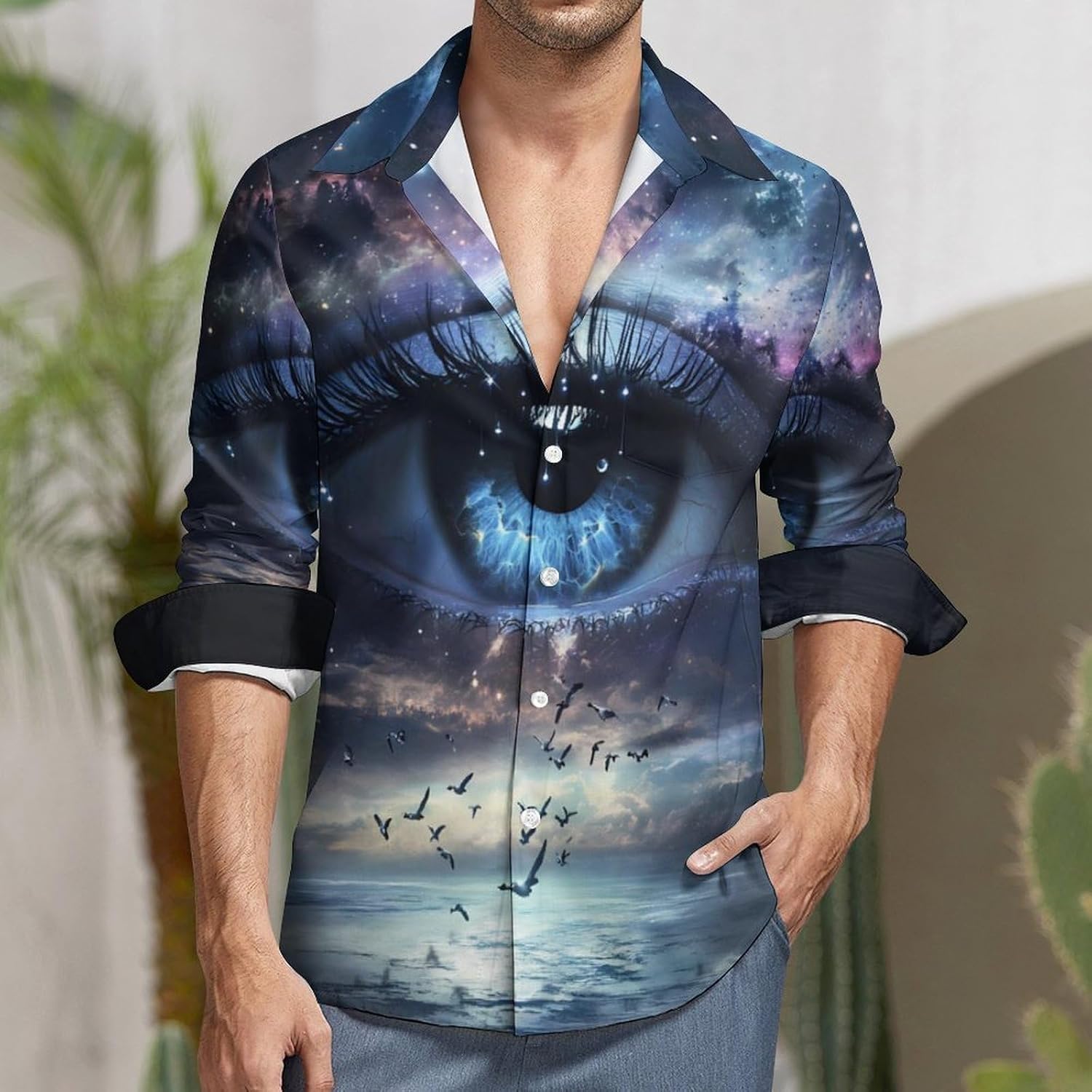 Angels-Tears Bird Long Sleeve Shirts Casual Dress Shirt Button-down T-shirts for Men