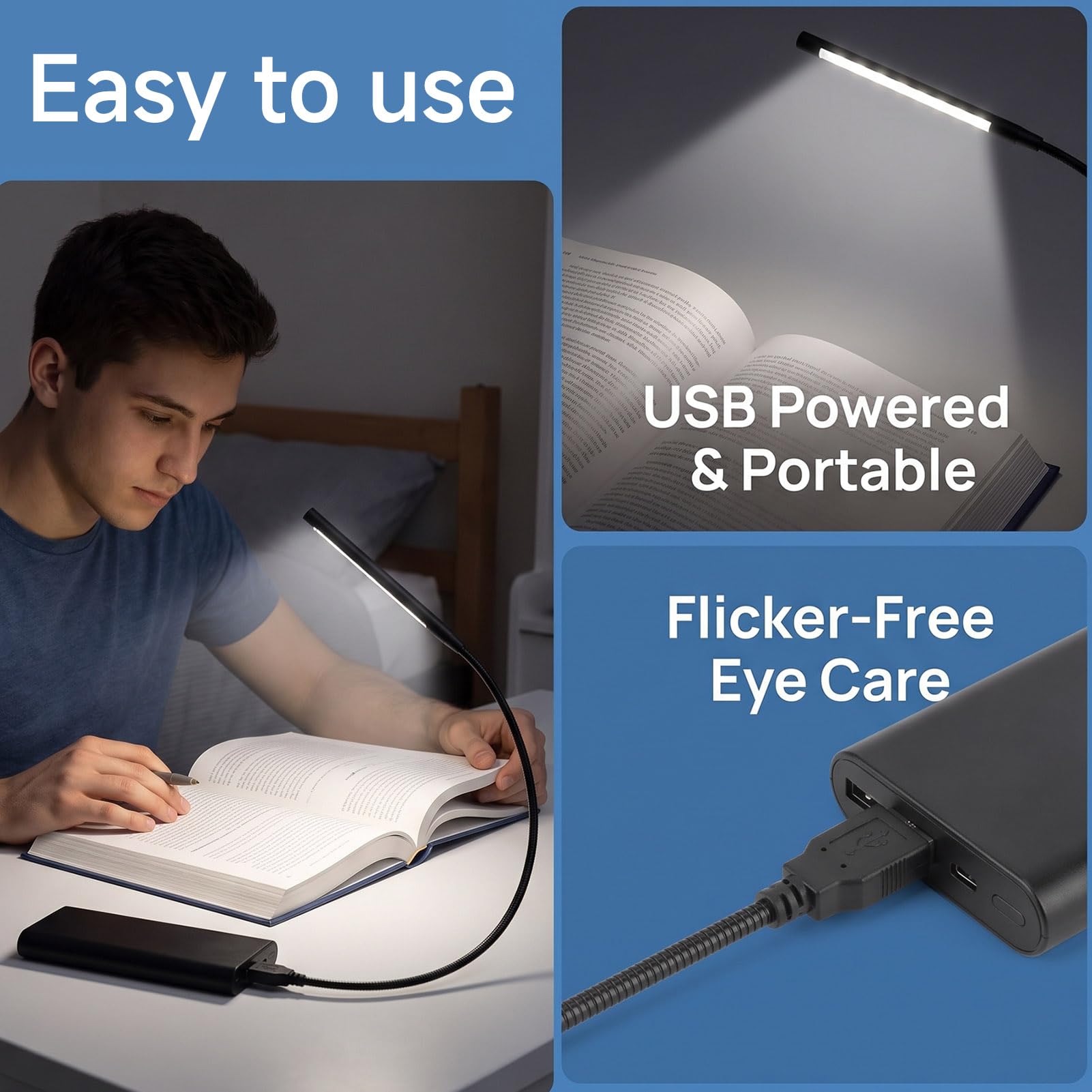 Bryon 2 Stück USB LED Leselampe, USB LED Leselampe mit Flexarm