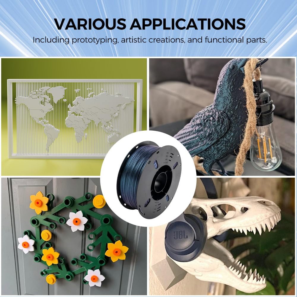 VOXELAB Filamento para impresora 3D Chameleon PLA que cambia de color, 1,75 mm, precisión dimensional precisa +/- 0,02 mm, bobina ordenada de 1 kg (2,2 lbs), cambia de color con luz y ángulos, titanio