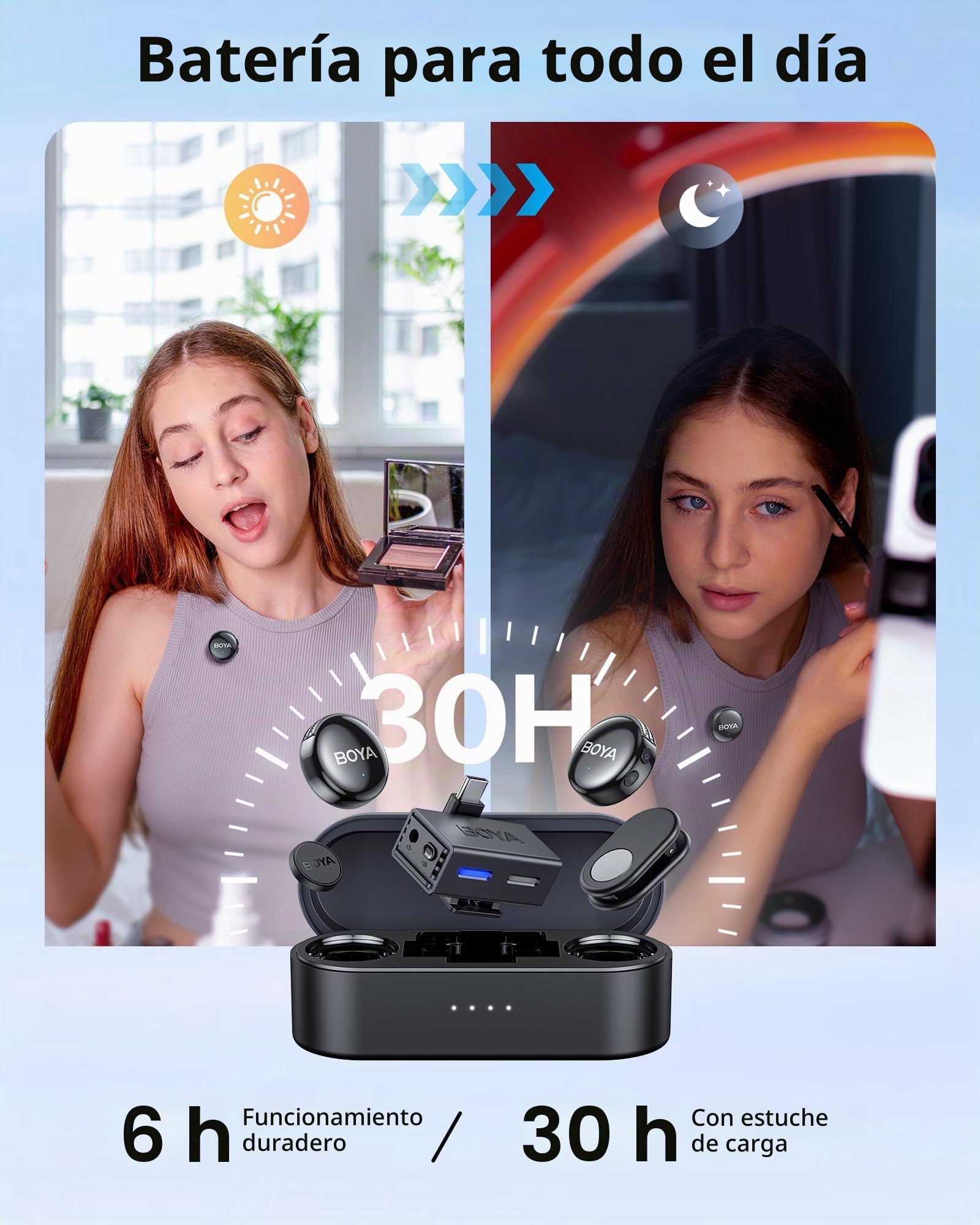 BOYA BOYALINK 3 - Micrófono Lavalier inalámbrico para iPhone/Android/cámara/PC/tabletas, cancelación de Ruido IA, Sonido de Estudio de 48 kHz/24 bits, Control de aplicación, batería de 980 pies y 30