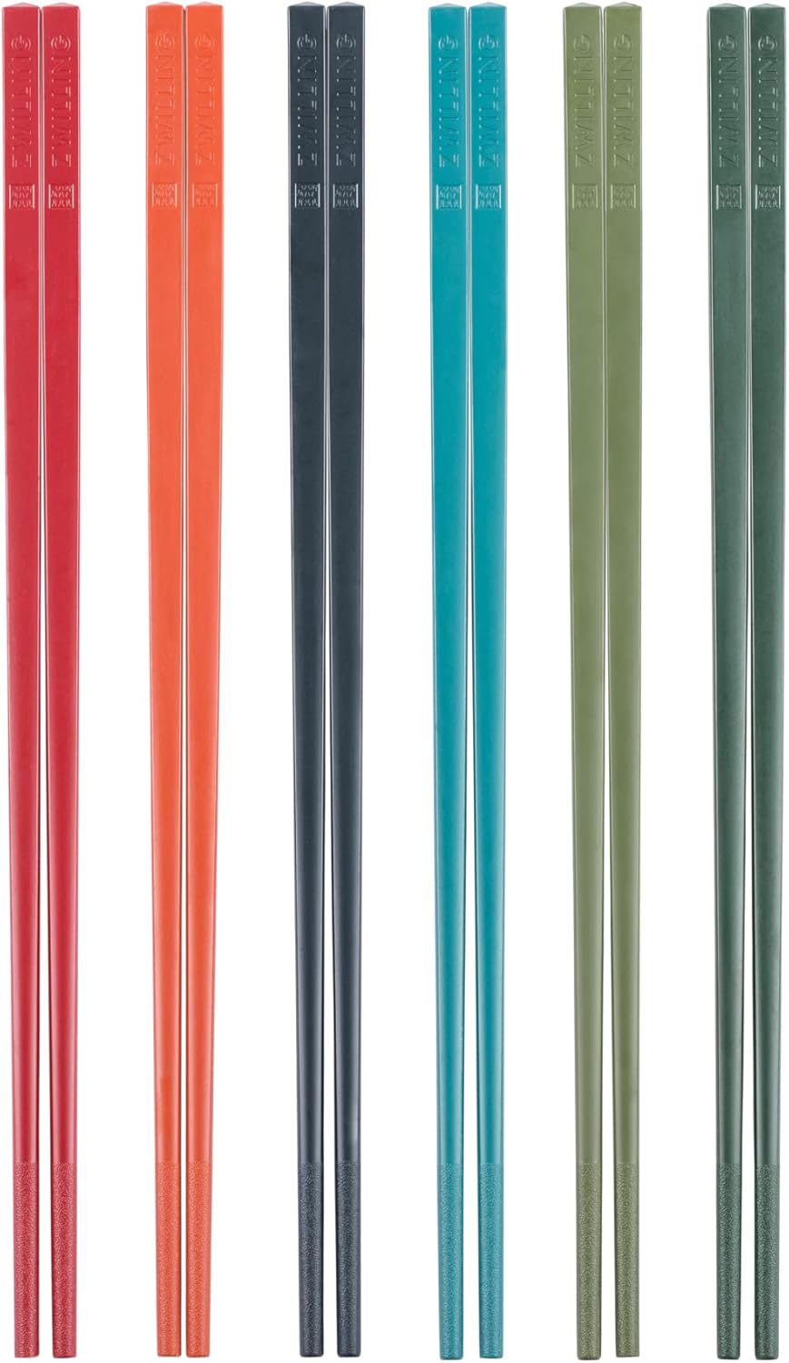 Zwilling NOW Chopsticks Set, 12-Piece (6 Colorful Pairs) - Non-Slip Grip, Dishwasher Safe, Durable SPS Plastic for Sushi & Asian Meals