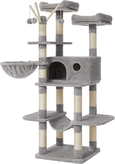 FEANDREA Cat Tree, XXL Cat Condo, 164 cm, Light Grey PCT087W01