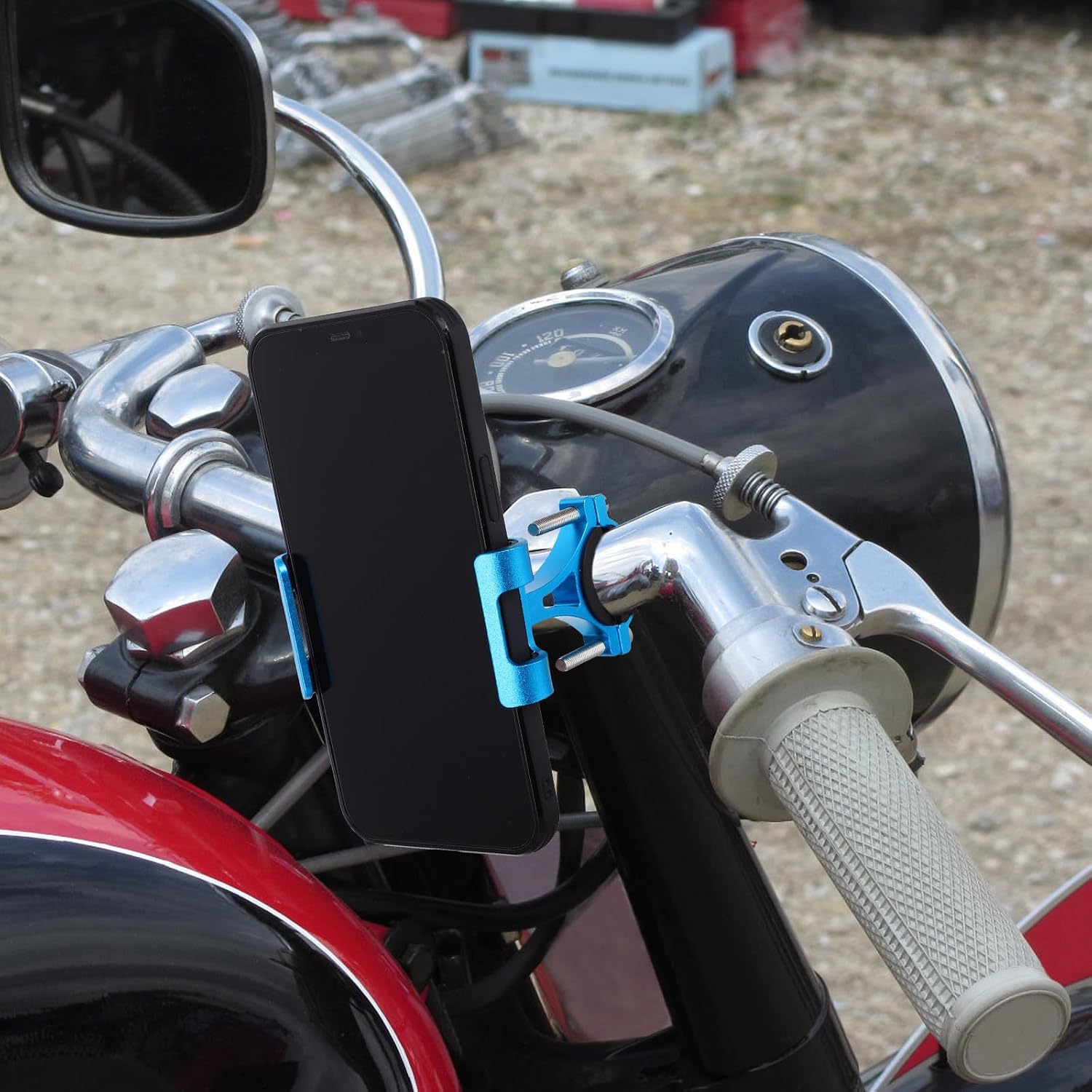 Motorcycle Phone Mount and Bike Phone Holder for Smartphones, Aluminum Alloy Fixed Handlebar Mount, Blue Stable Design, Compatible with Motorcycles, Bicycles, and Electric Bikes