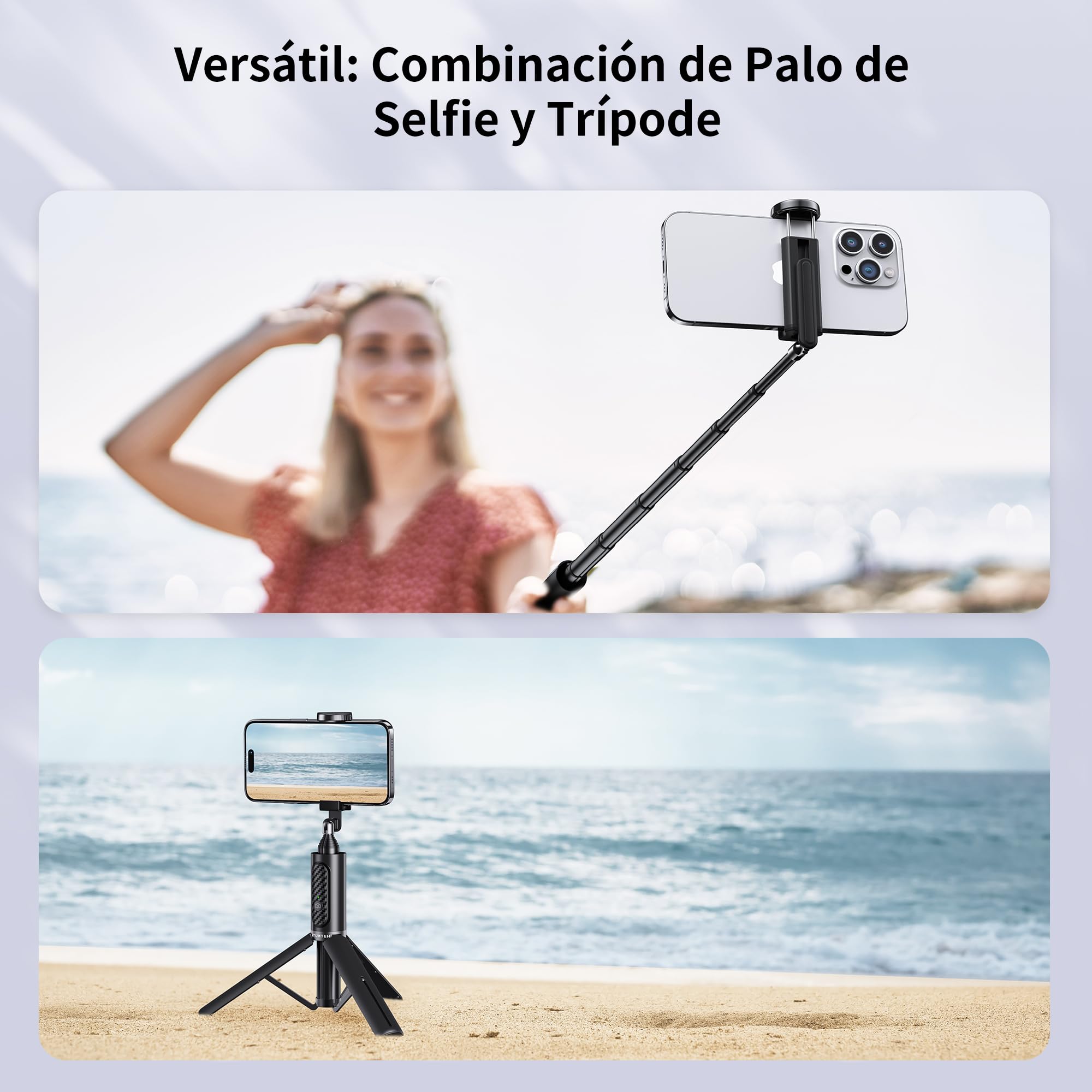 ATUMTEK Palo Selfie Trípode, Trípode Móvil 3 en 1 Extensible de Aluminio con Mando a Distancia Bluetooth Inalámbrico, Compatible con iPhone 17/16/15/14/13/12 mini/11 Pro y Smartphones Samsung, Negro