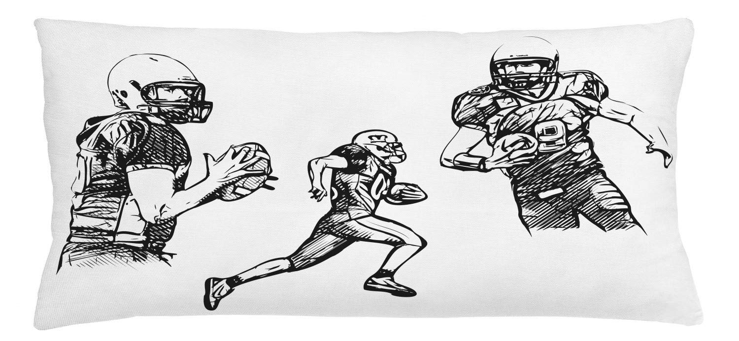 Lunarable Sports Throw Pillow Cushion Cover, Sketch of American Football Players Running in Competition Activity Championship, Decorative Rectangle Accent Pillow Case, 36