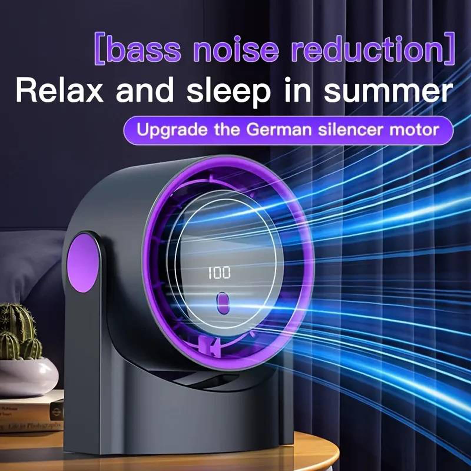 Ventilatore senza Pale, Silenzioso e da Parete con Display Digitale LED e 100 Velocità, Ventola di Circolazione Raffrescante, Ricaricabile, Ideale per Casa, Ufficio, Camera da Letto, Cucina