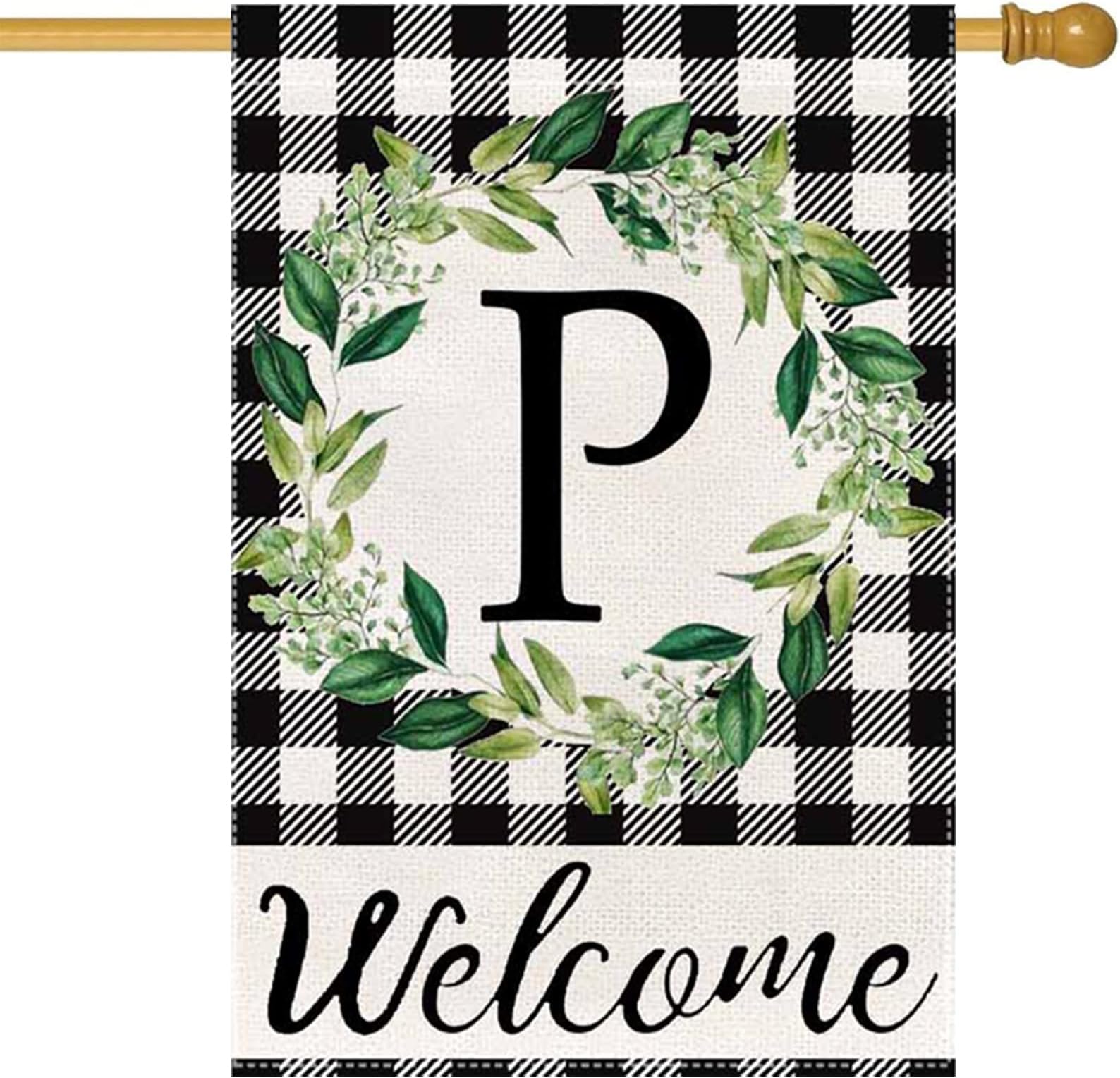 Monogram Letter P Garden Flag, JoraLion 28x40 inch Floral Name Initial Flags Double Sided Burlap Flag for Outdoor Yard Family Last Name Initial