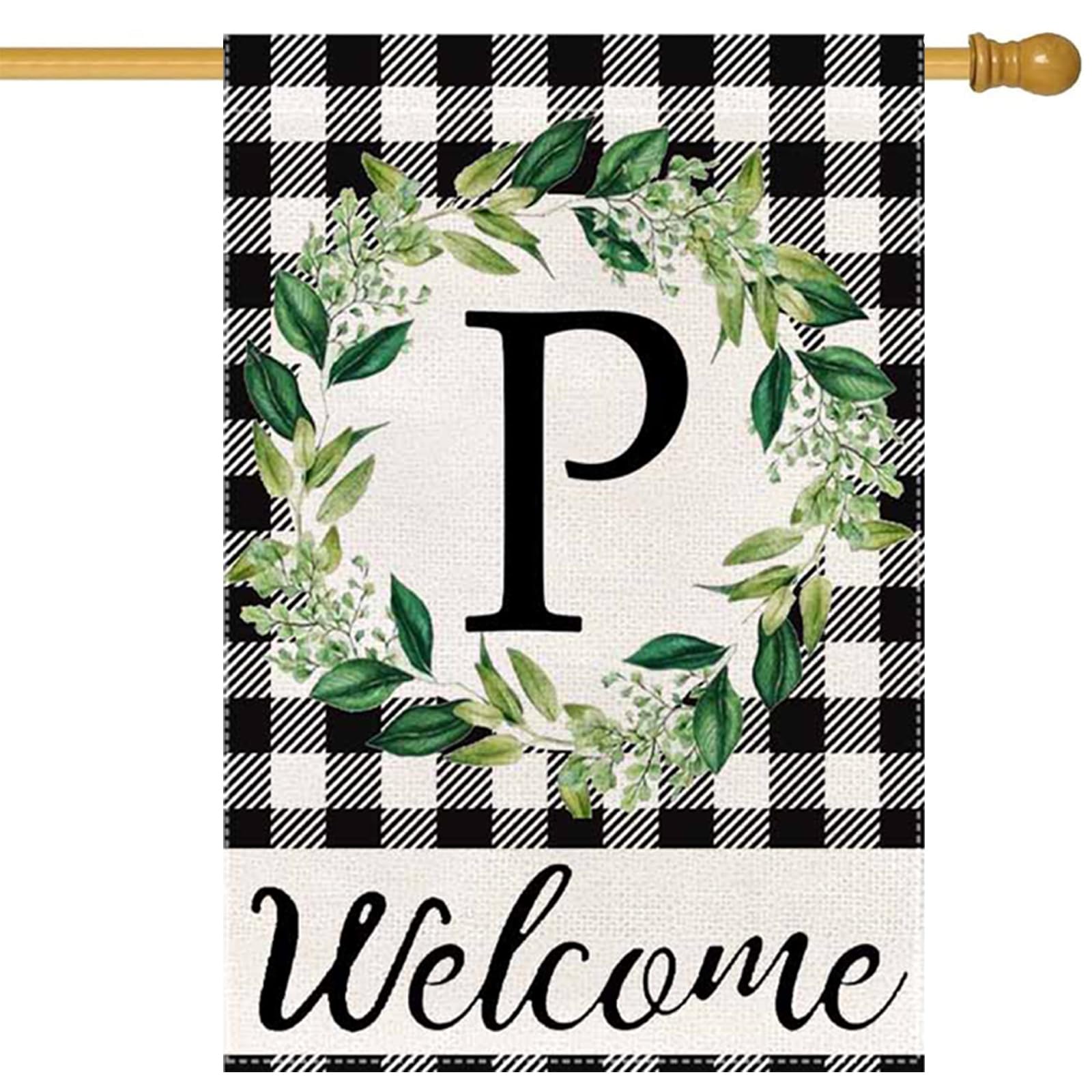 Monogram Letter P Garden Flag, JoraLion 28x40 inch Floral Name Initial Flags Double Sided Burlap Flag for Outdoor Yard Family Last Name Initial