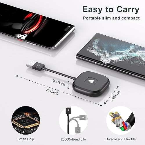 Miniatura 4 de Uxeunrps - Adaptador inalámbrico Android para todos los autos inalámbricos Android de fábrica, modelo después de 2015, WiFi de 5 GHz, baja latencia,