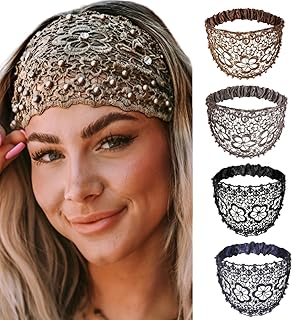 Juego de 4 diademas vintage para mujer, estilo bohemio, de malla ancha con borde elástico, diseño hueco transpirable para yoga, gimnasio, correr, accesorios para el cabello retro