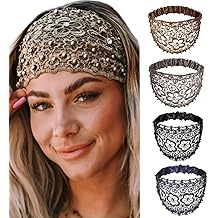 4PCS Women's Vintage Headbands - Boho Wide Mesh Hair Band Set with Elastic Edge, Breathable Hollow Out Design for Yoga Gym Running, Retro Hair Accessories