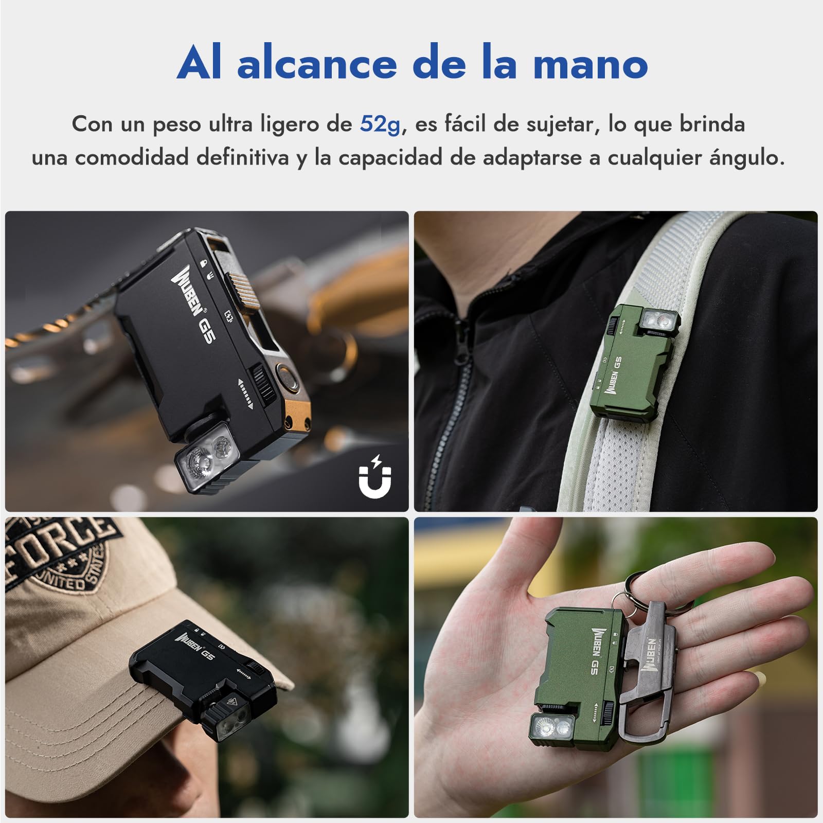 WUBEN G5 Linternas LED Alta Potencia 400 Lúmenes, Linterna LED Recargable USB RGB Potente, Linterna Led Pequeña a Pilas, IP68 Impermeable Portátil Flashlight Emergencia Camping（Negro）