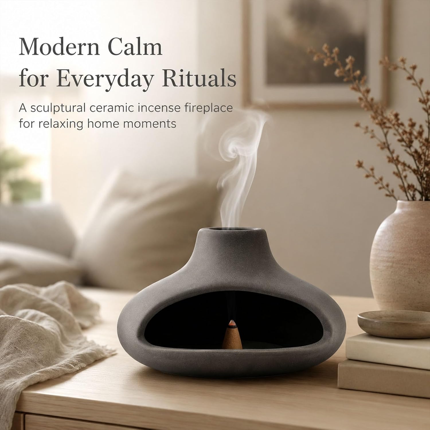 Ceramic Palo Santo Holder with Chimney, Ash Catcher Incense & Palo Santo Burner for Sage Bundles, Incense Cones, Palo Santo Sticks, Zen Gifts for Mindfulness image 3