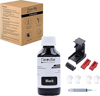 needle ; Pin point precision Black Refill Kit with Suction Tool Combo Pack of High Yield Inkjet Cartridge Ink Refill Compatible for HP and Canon Cartridge Printers - 100ml Per Bottle (Black)