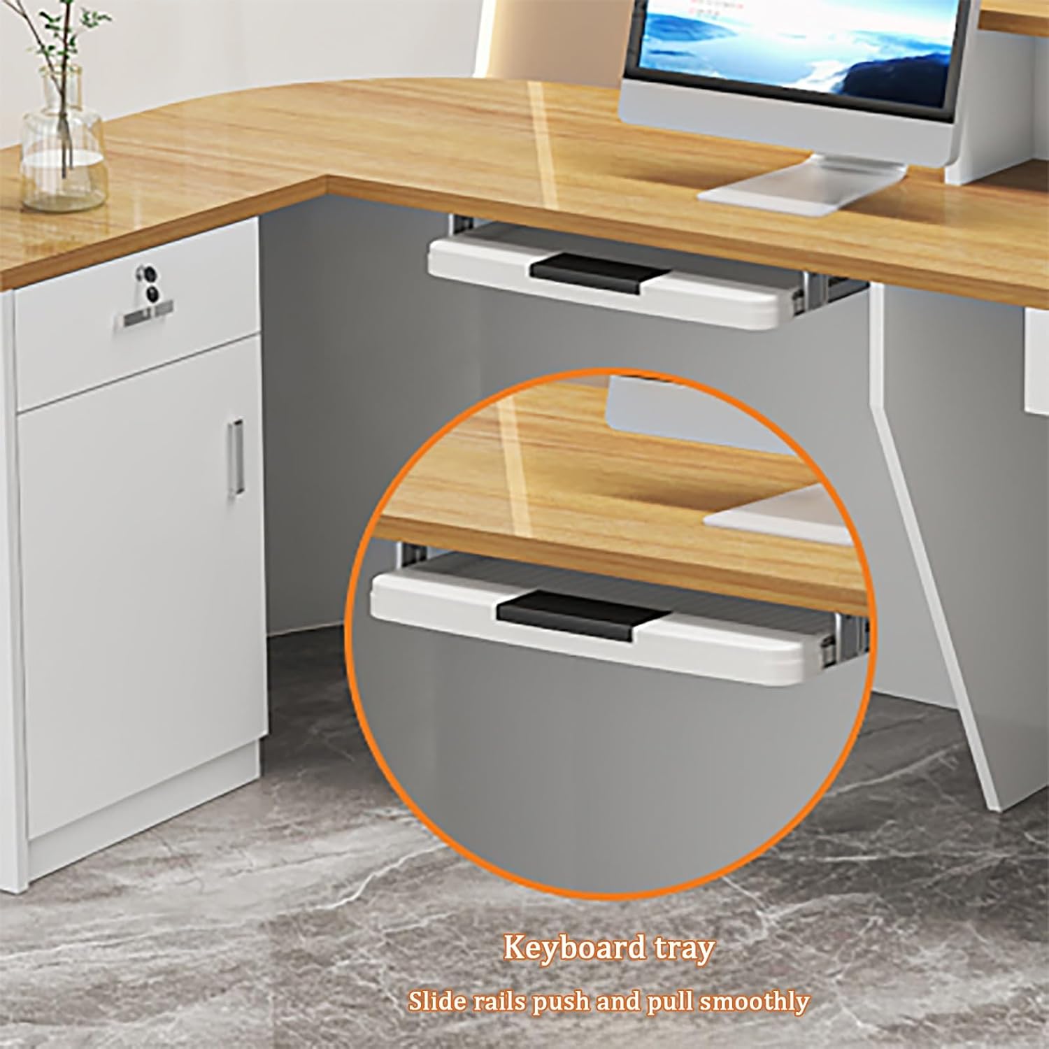 Front Desk, Reception Desk with Counter, Front Counter Desk with Keyboard Tray, Retail Checkout Counter, Reception Room Table with Cable Hole, for Lobbies, Salons(Dark Gray,140x60x100cm)