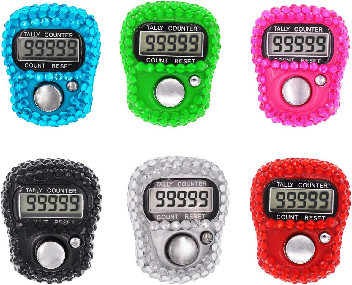 Finger Counter, 5 Digital Electronic Handheld Tally Counter Clicker with Flash Bling Design and Case - 6 Pcs