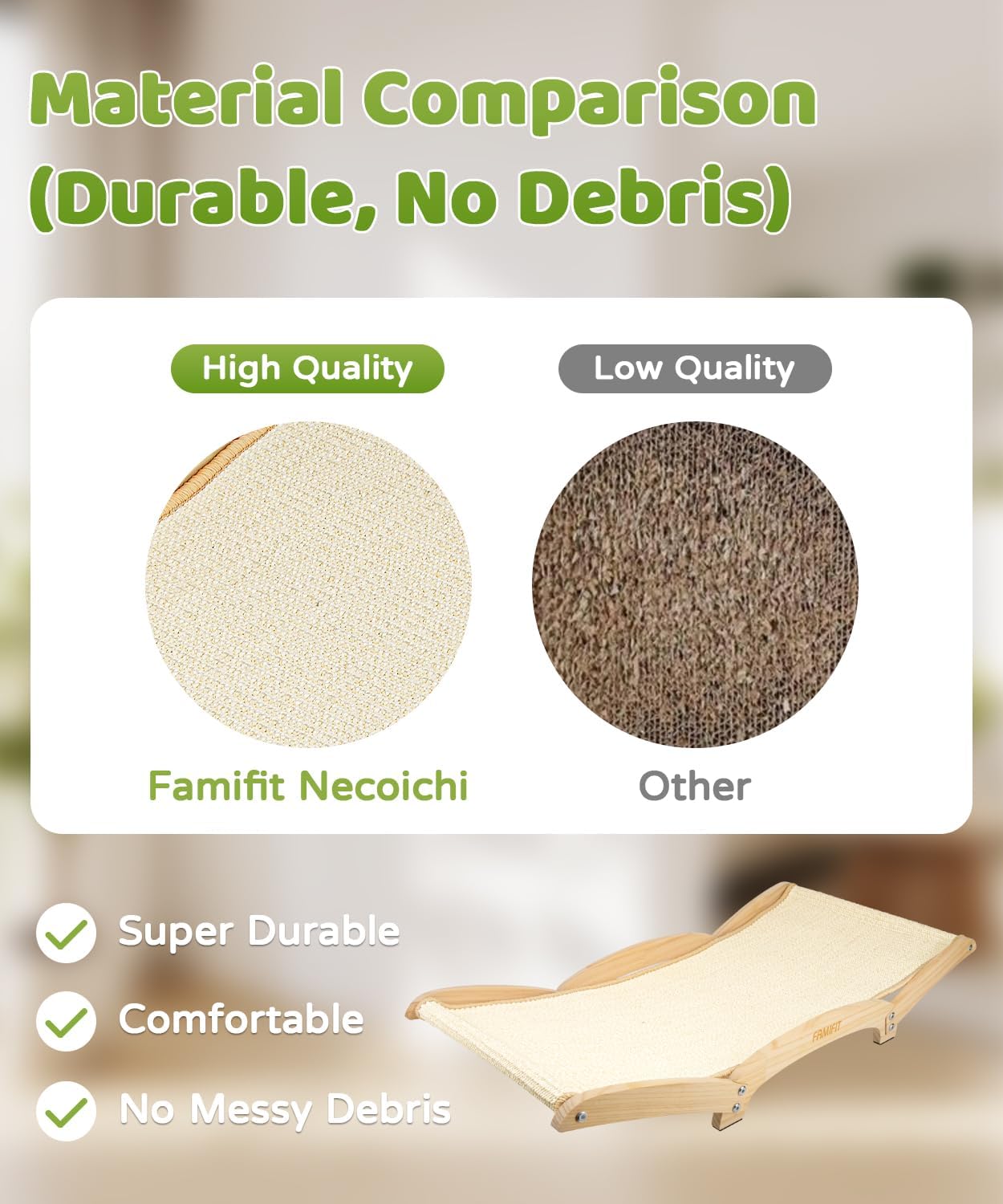 Large Sisal Cat Scratcher Bed with Solid Wood Base, Durable Scratch & Rest 2-in-1, Extra-Wide 28” Anti-Slip Cat Scratch Pad for Indoor Cats