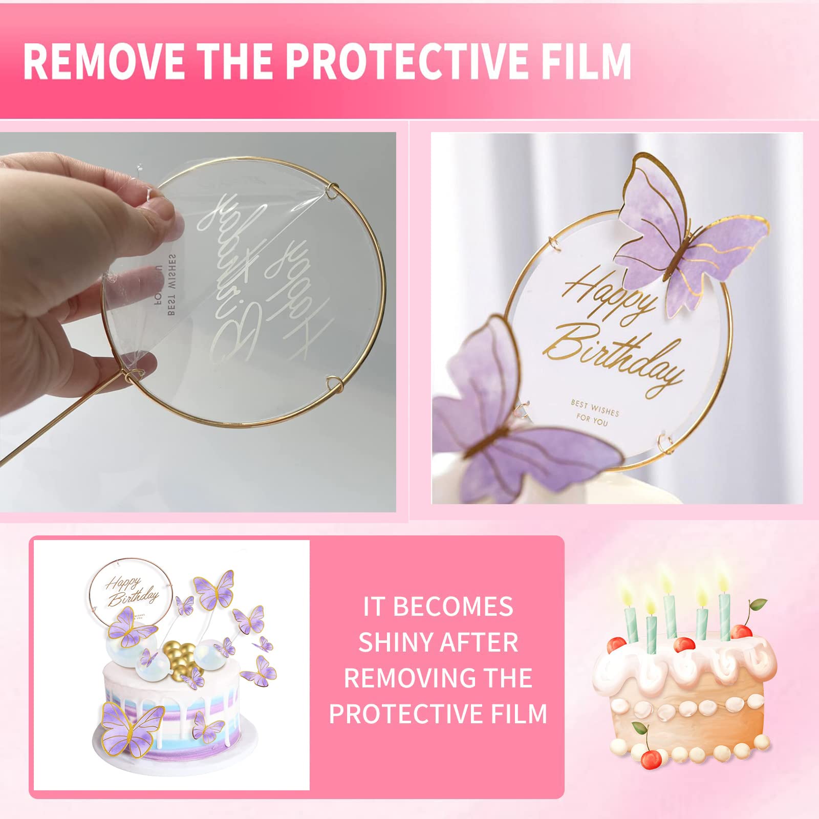 Decorazioni Torta Farfalle - 21 Pezzi Con Cake Topper 'Happy Birthday', Per Feste E Compleanni