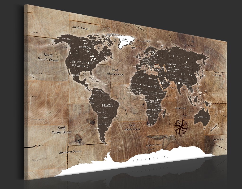 B&D XXL - Lavagna Di Sughero per Puntine - Mappa Mondo 120x80 cm 1 Pezzo - Bacheca Sughero da Parete & Quadro su tela in un Uno - Grande Decorativo per Parete per le Note - Geografica k-C-0050-p-d
