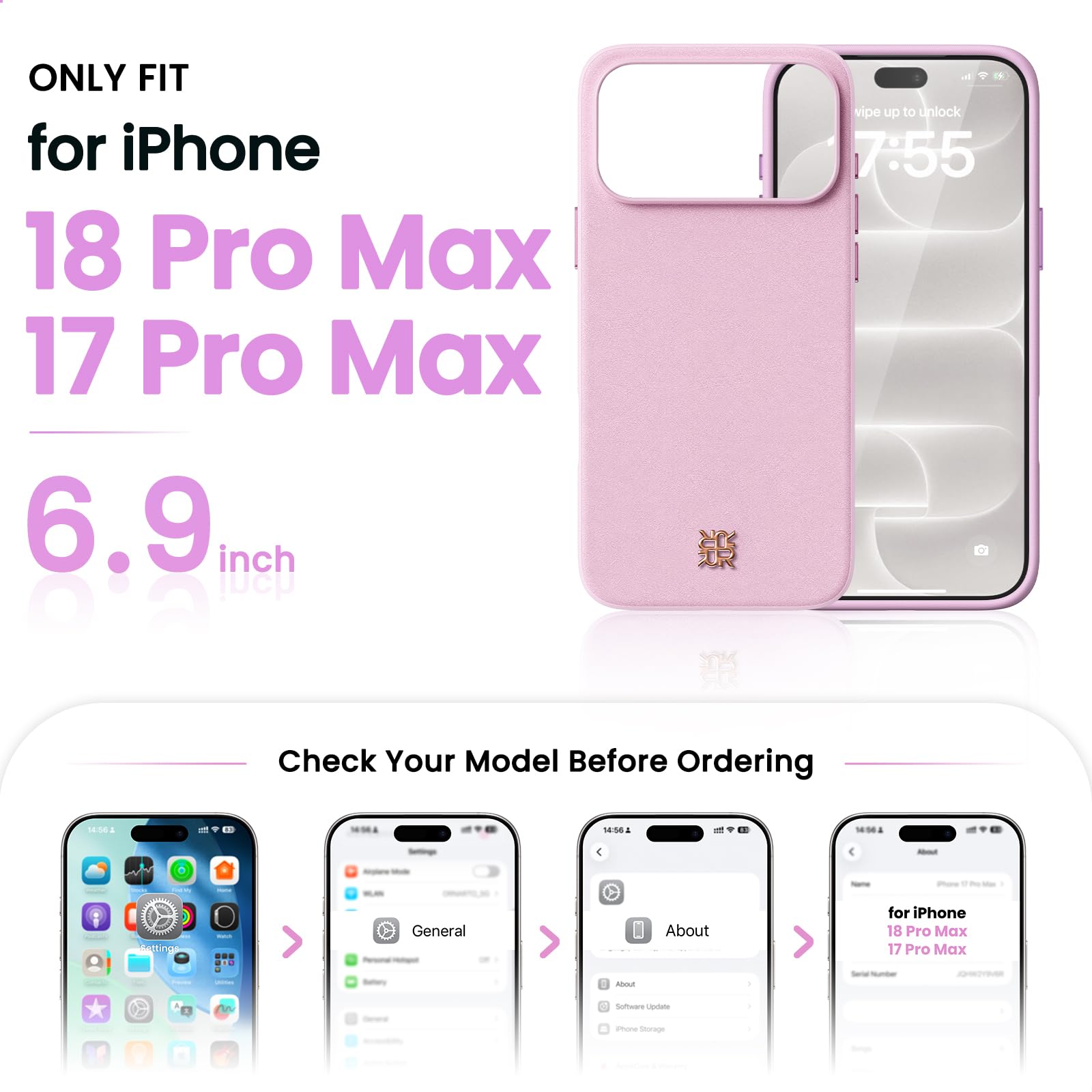 ORNARTO Cover per iPhone 18 Pro Max/17 Pro Max Pelle Vegana,Rosa Ballet