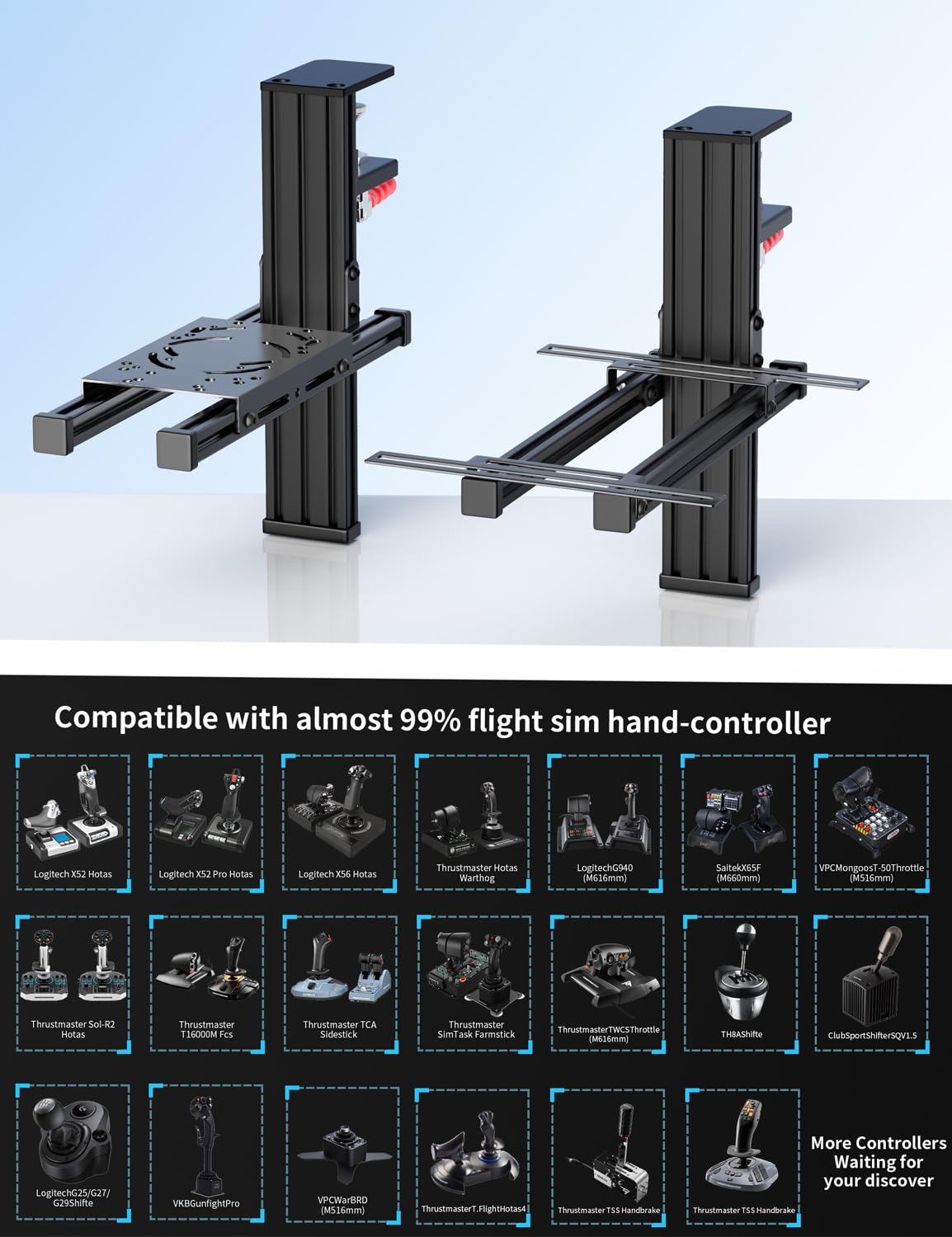 Lot de 2 Support de Table pour Flight Sim HOTAS Compatible avec Logitech X56/X52/X52 Pro, Thrustmaster Hotas Warthog/T.16000M/T-Flight Hotas 4/X, SimTask Farmstick/Sol-R2 et Winwing Orion Hotas‌ 1/2