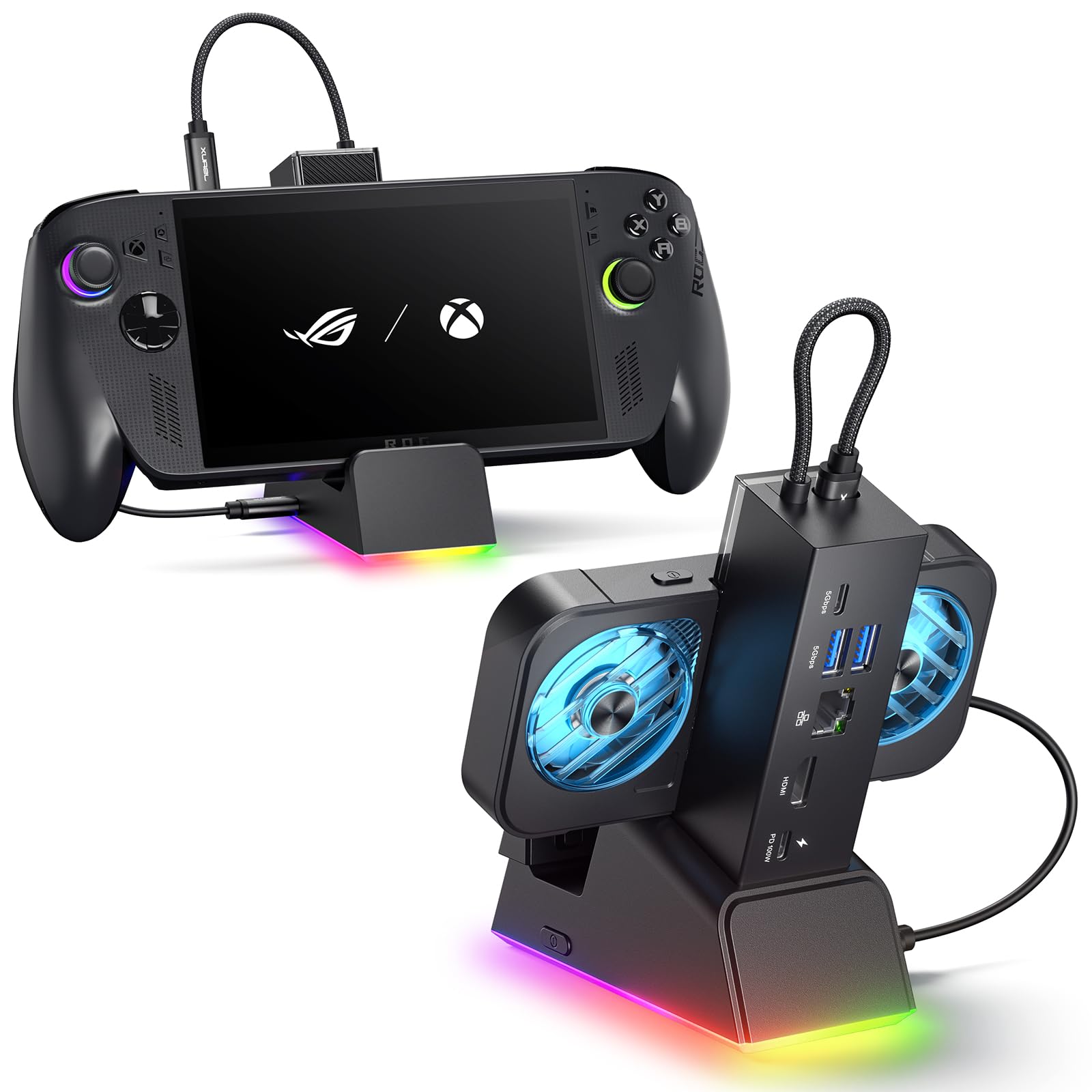 Photo 1 of JSAUX Docking Station for ROG Ally X/ROG Ally/Steam Deck/Legion Go, 7-in-1 ROG Ally X Dock with RGB Cooling Fan, HDMI 4K@120Hz, Gigabit Ethernet, Dual USB & USB C 3.0, 100W PD Charging - HB0705