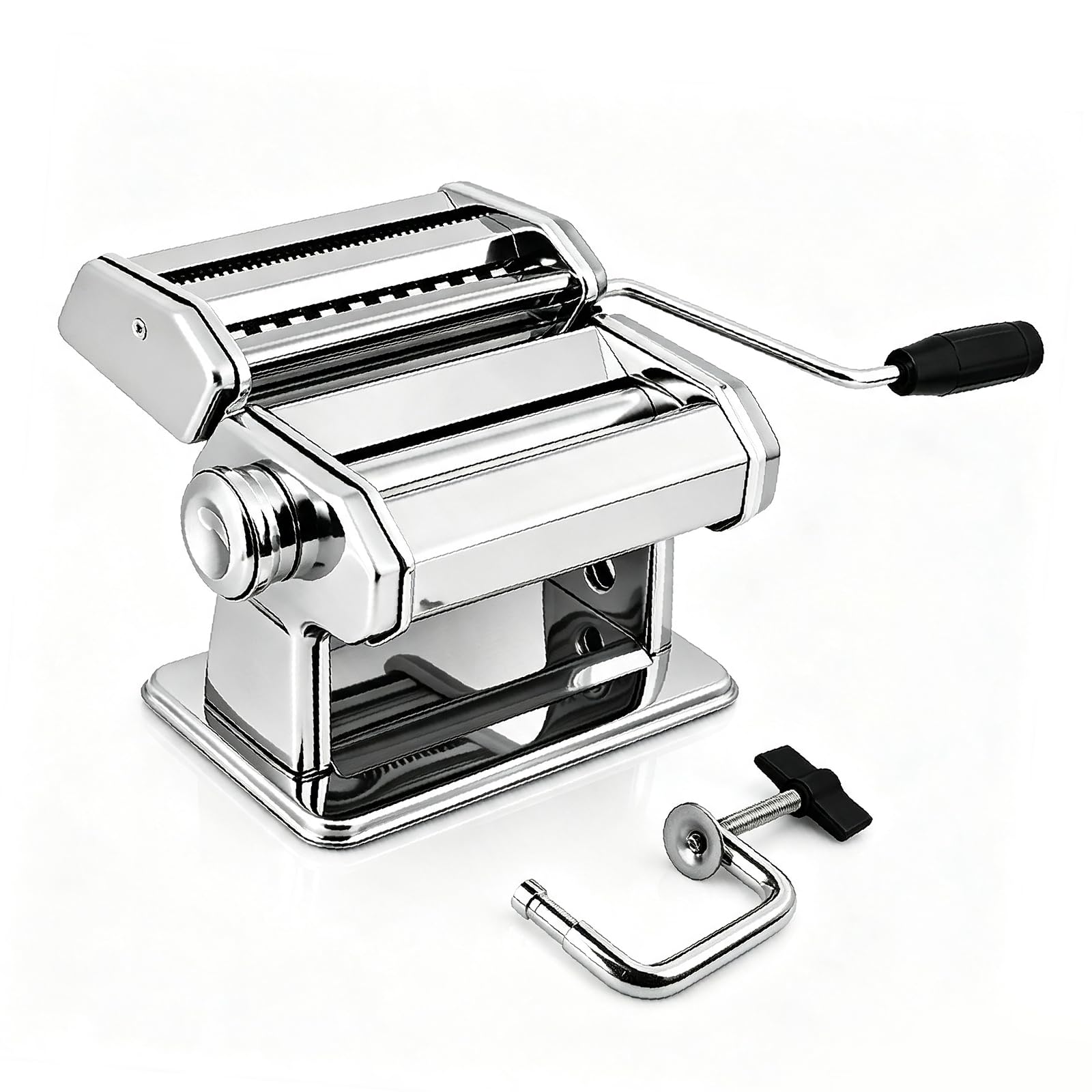 Máquina de pasta de acero inoxidable: máquina de pasta de acero de 150 mm con 9 grosores de masa y 2 anchos de corte, máquina manual de pasta para espaguetis, tallarines, lasaña, fettuccini
