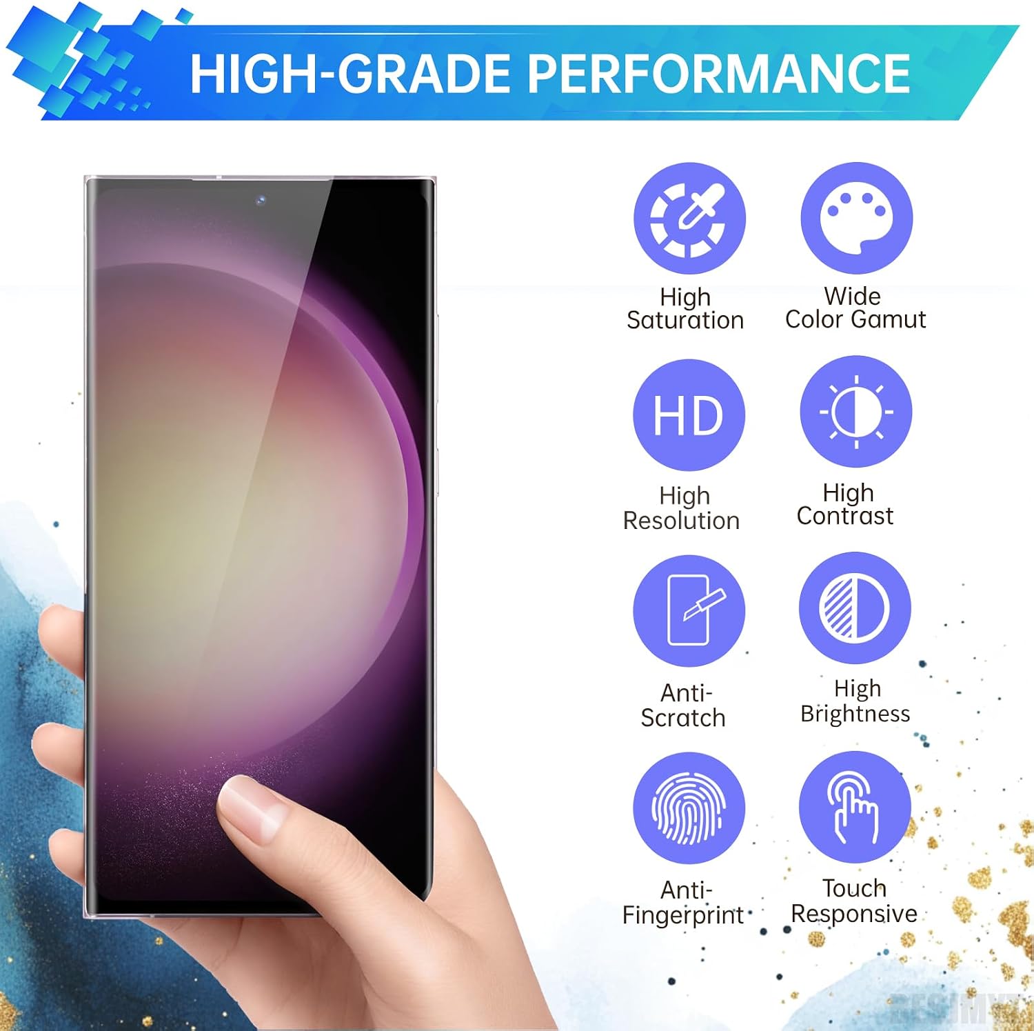 for Samsung Galaxy S23 Ultra AMOLED Screen Replacement OLED Display Touch Digitizer Full Assembly with Lavender Frame and Side Button Glass Repair Tools Kit SM-S918U SM-S918U1