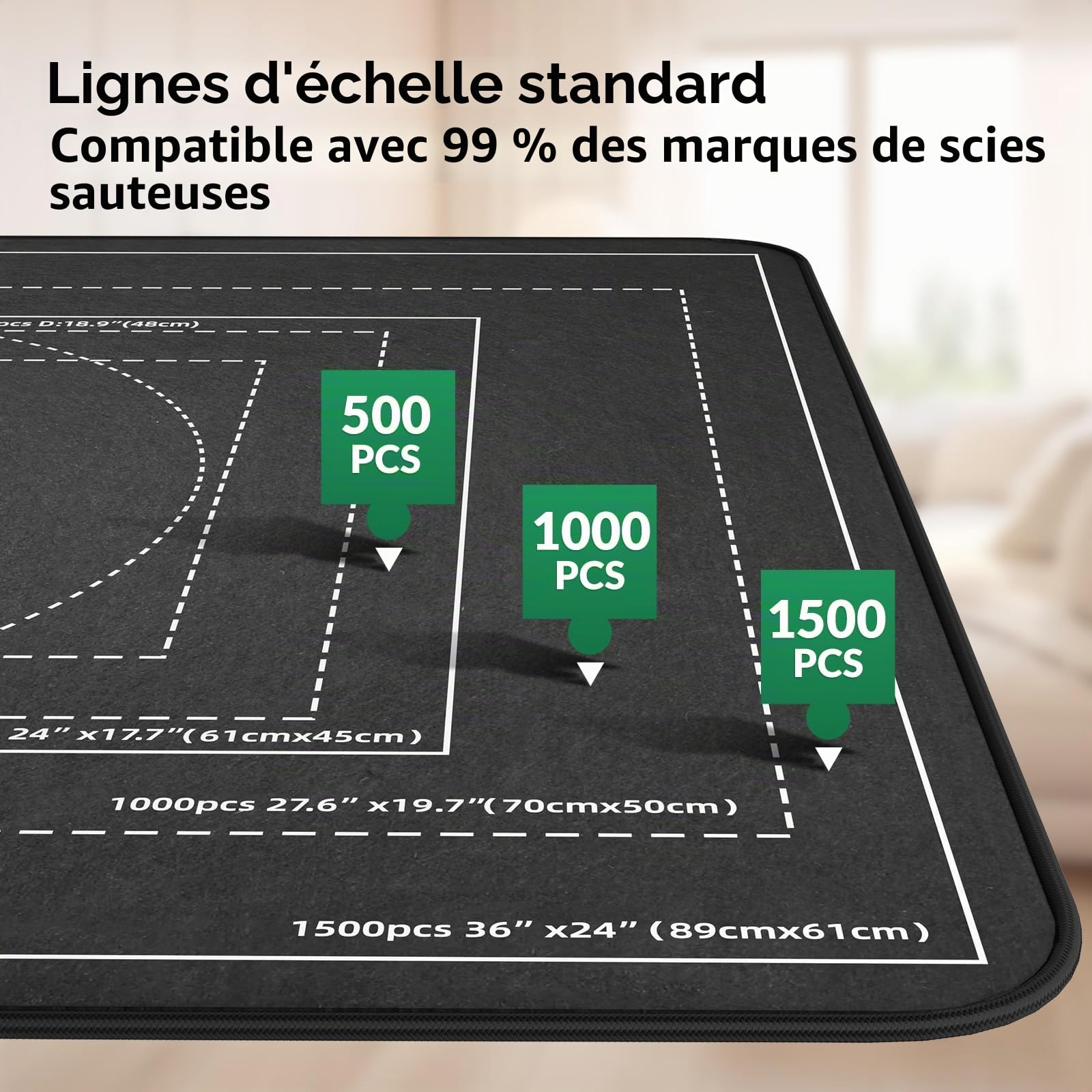 Plateau Puzzle 1500 Pièces avec 8 Plateaux de Tri Colorés et Couvercle Anti-Poussière, 95x65 cm Planche Puzzle, Table Puzzles Pliable en Feutre, Surface Antidérapant pour Amateurs de Puzzles