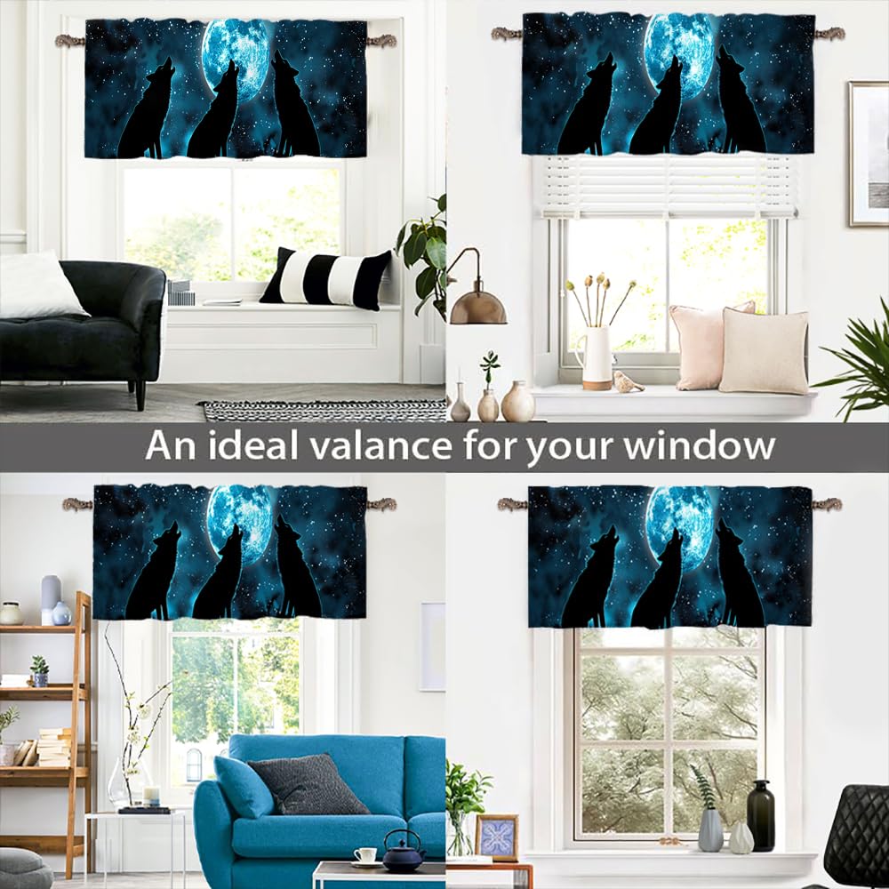 Wolf Star Moon Kitchen Valance Curtains - 2 Panels, 54x18 Inch, Rod Pocket Fantasy Window Valance - View #9