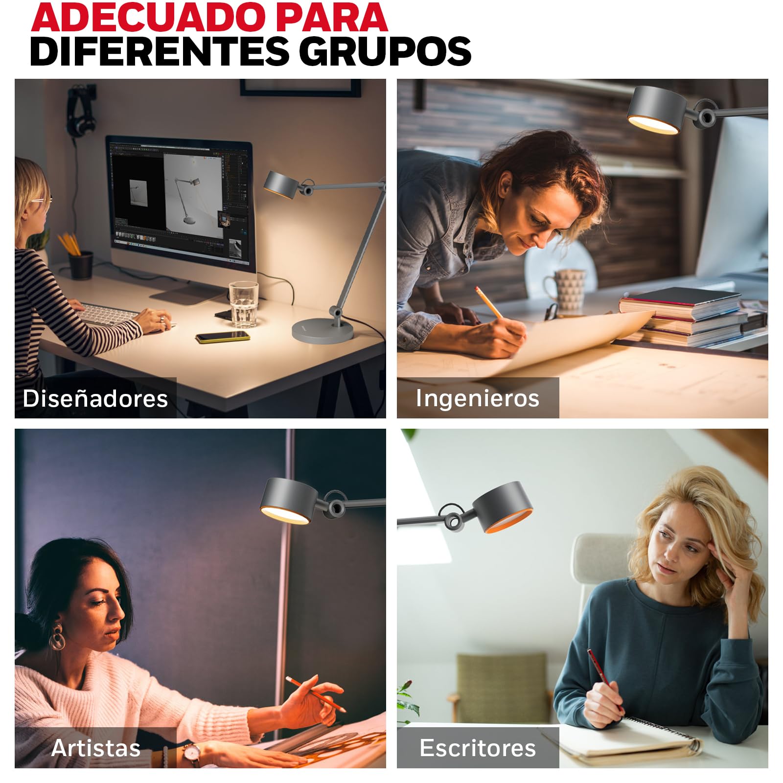 Honeywell Lámpara escritorio LED 01A brazo articulado manualidades | 4000K luz diurna, CRI≥95, RG0 baja luz azul, lámpara de escritorio para arquitecto, cuidado ocular