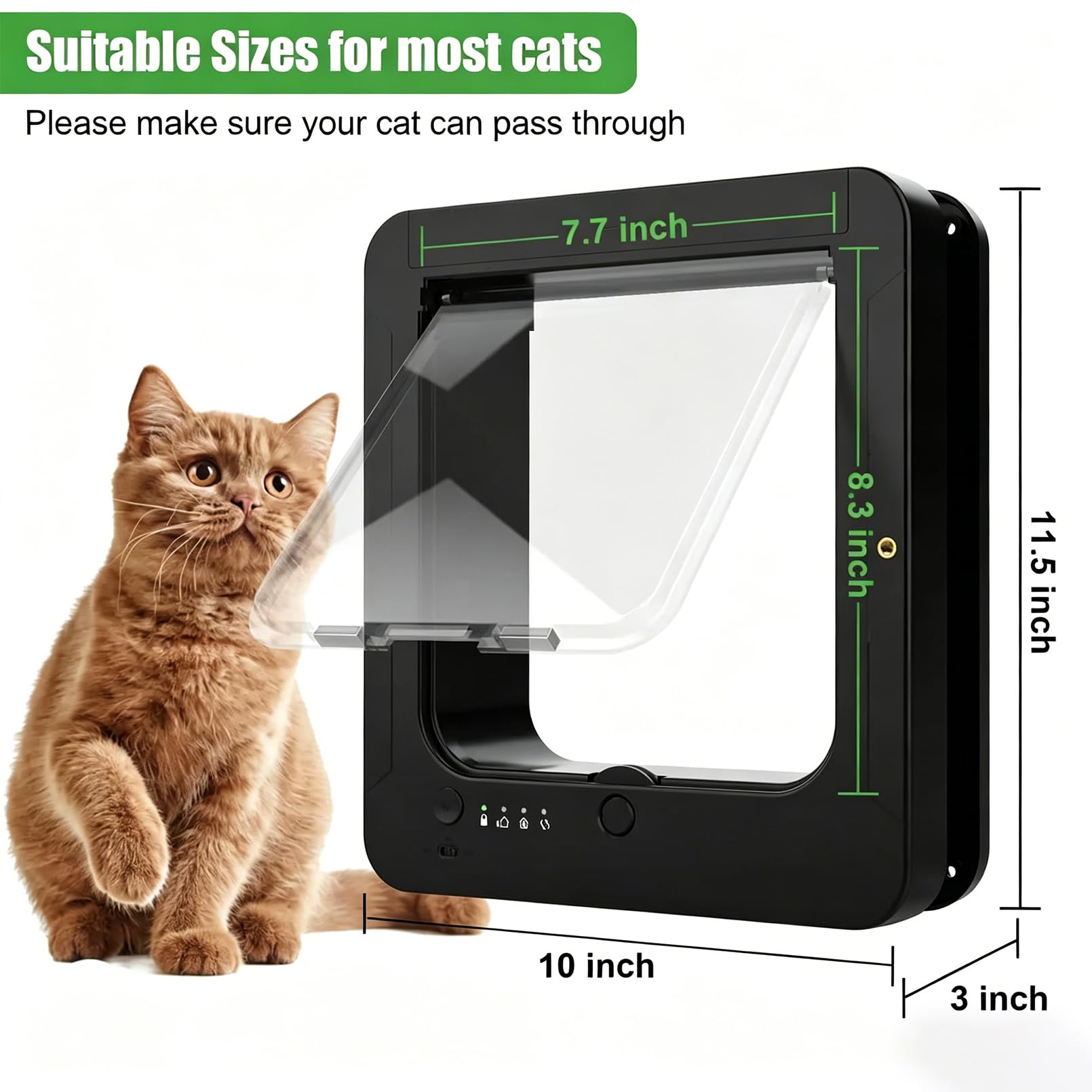 Puerta para Mascotas con Microchip Inteligente para Gatos Y Perros Pequeños, Desbloqueo Automático con 2 Llaves De Collar, Control Remoto, Bloqueo En 4 Direcciones, Puerta De Gato Impermeable