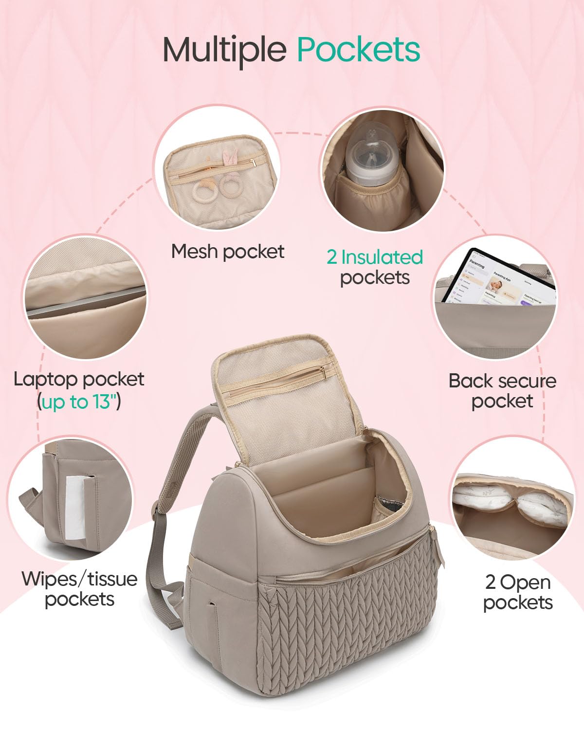 Breast Pump Bag for Spectra S1/S2 & Medela – Insulated Cooler Bag, 13" Laptop Sleeve, Diaper Backpack with Changing Pad – Lightweight, Water-resistant & Stylish for Work, Travel - Image 4