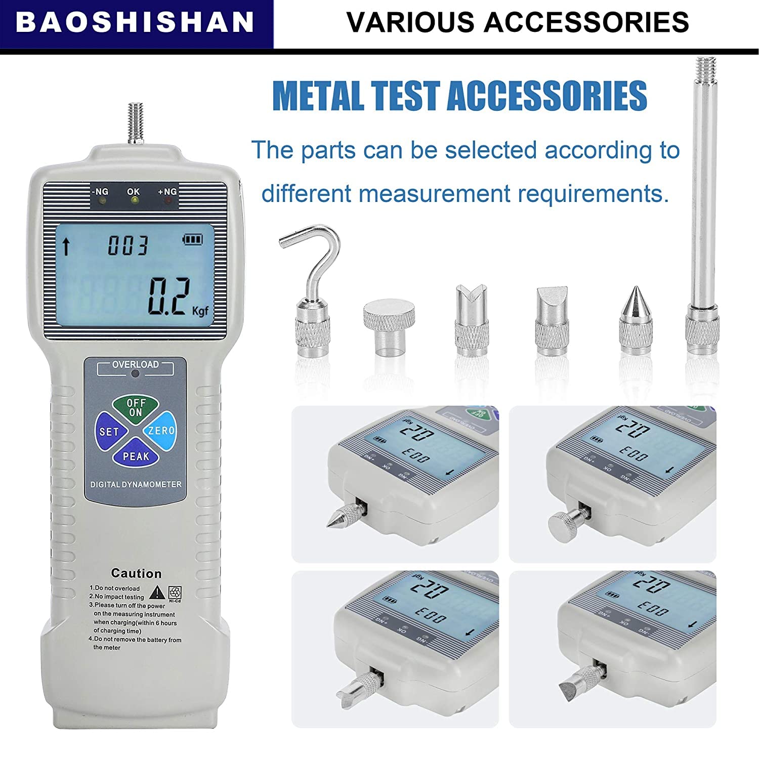 BAOSHISHAN Digitaler Kraftmesser Push-Pull-Messgerät-Tester mit USB-RS232-Schnittstelle LCD-Kraftmess-Schubmesser ZP (1000N mit Kunststoffgehäuse)