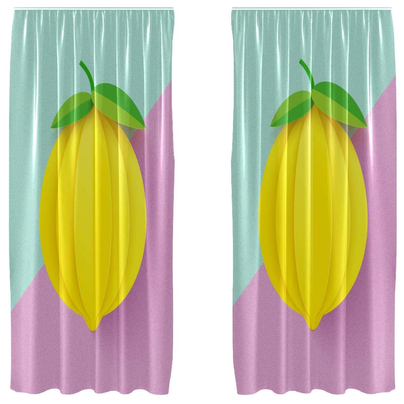 Rideau jaune citron sur fond rose 140x213 cm lot de 2