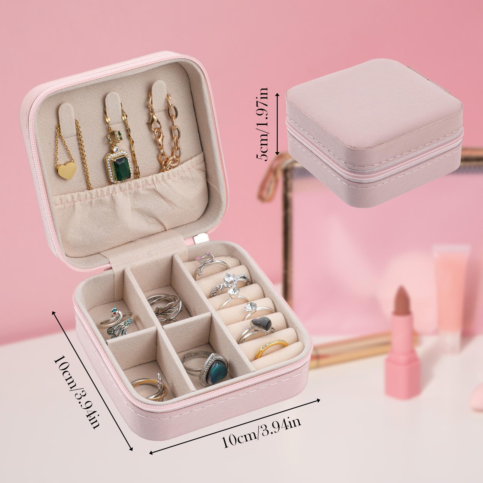 6 joyeros de viaje para dama de honor, caja de joyería pequeña, mini organizador de joyas, caja de almacenamiento portátil de piel sintética para aretes para mujeres y niñas, regalos de