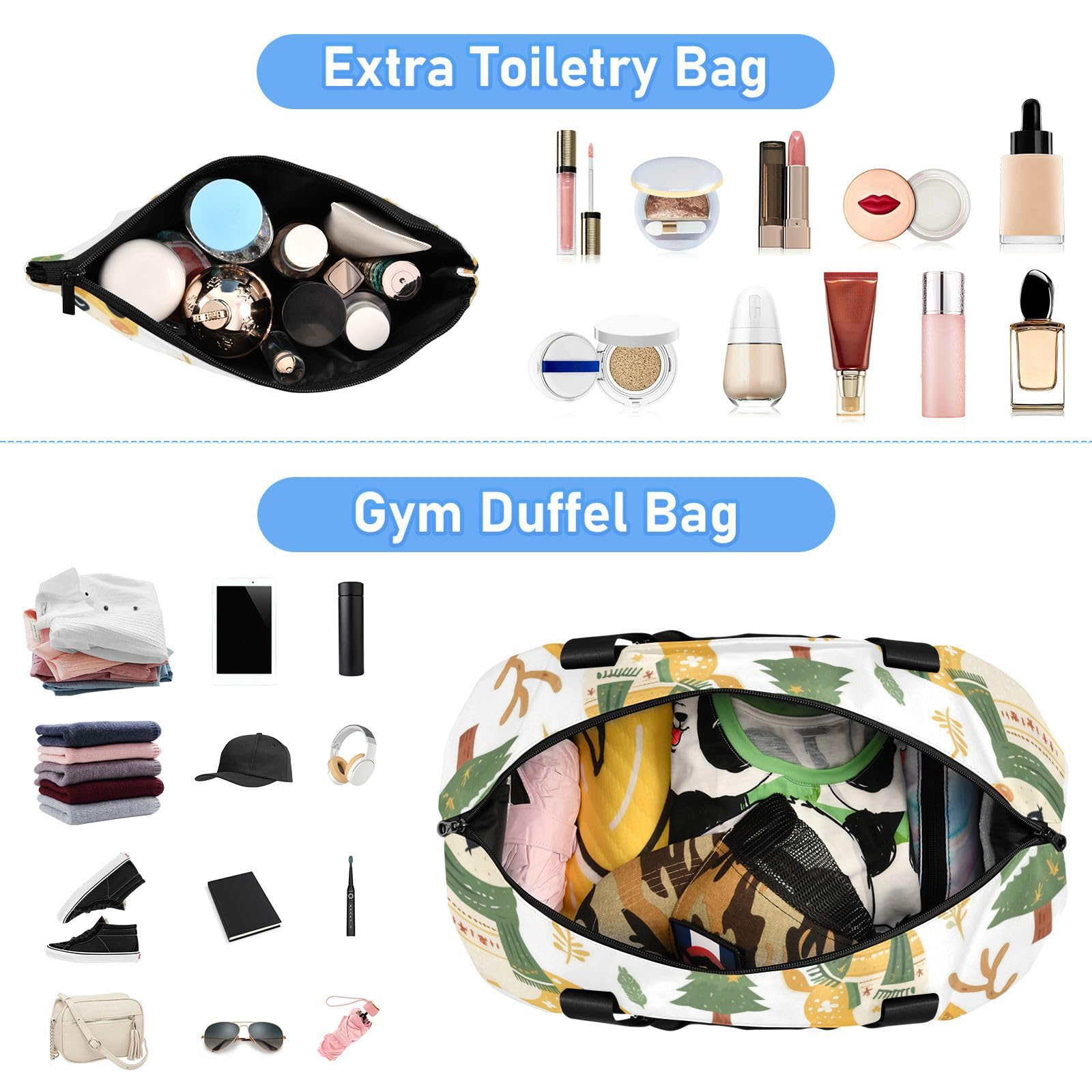 Deer Sac de voyage de nuit de style scandinave avec poche humide Sangle réglable Sac de sport pour voyage Multifonctionnel pour homme femme