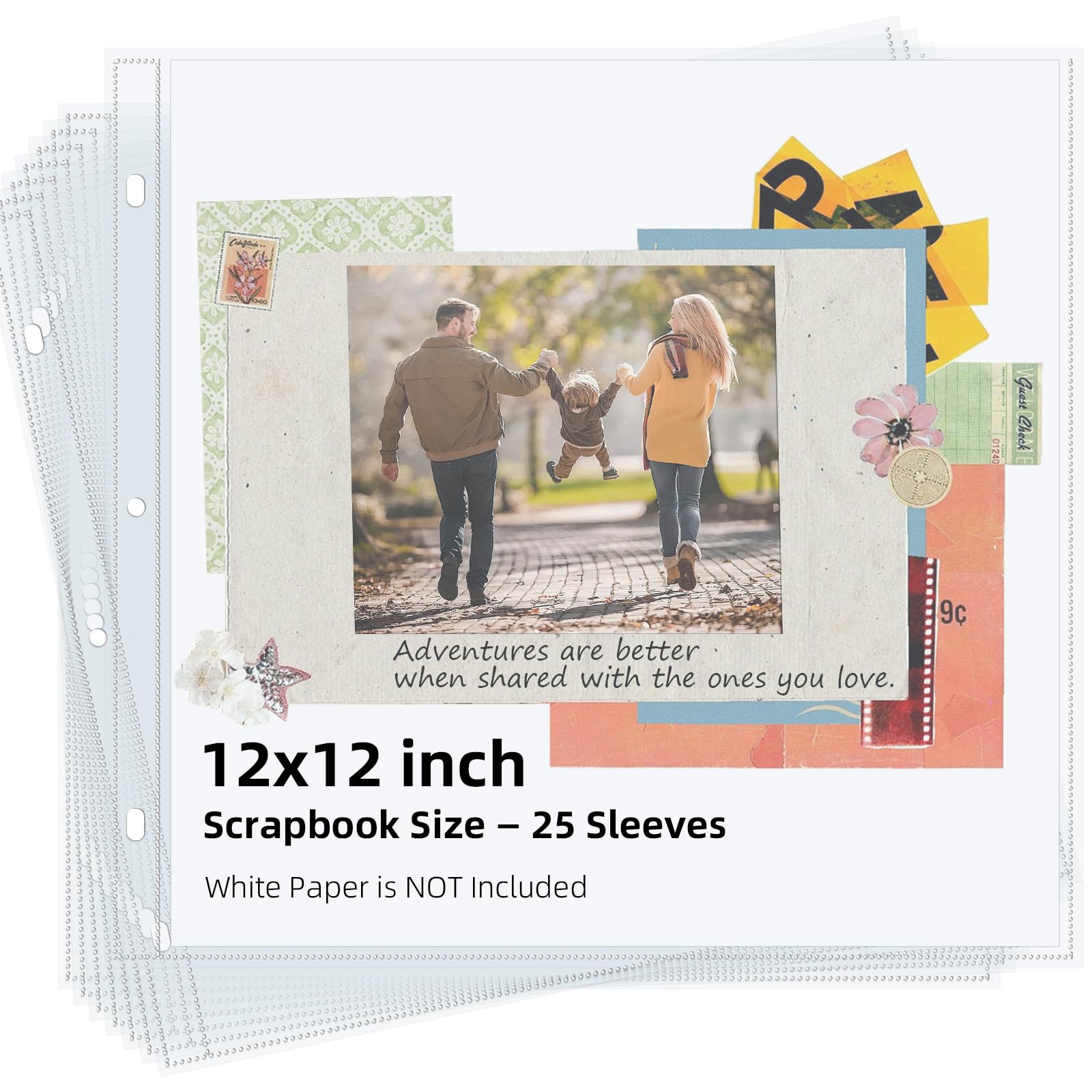 Vienrose Scrapbook Refill Pages 12x12, 25 Pack Heavyweight Clear Page Protectors for 3 Ring Binders, Top Loading Plastic Sleeves for Scrapbook Albums &amp; Photo Storage (No Paper Inserts, Acid Free)