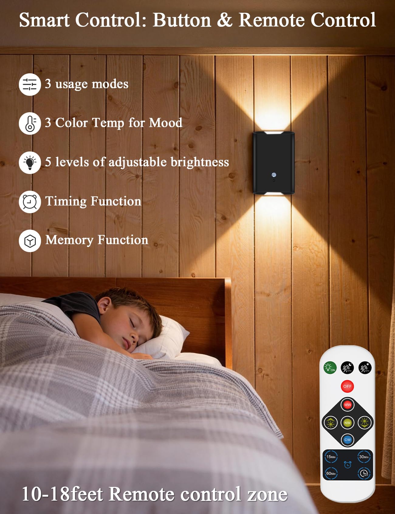 Magnetic Motion Sensor Wall Sconces - Set of 2, Rechargeable Wall Light with Remote Control, 3 Colors Dimmable LED Wall Lamp, Battery Operated Night Light for Indoor Bedroom,Hallway,Stairs,Closet - 4