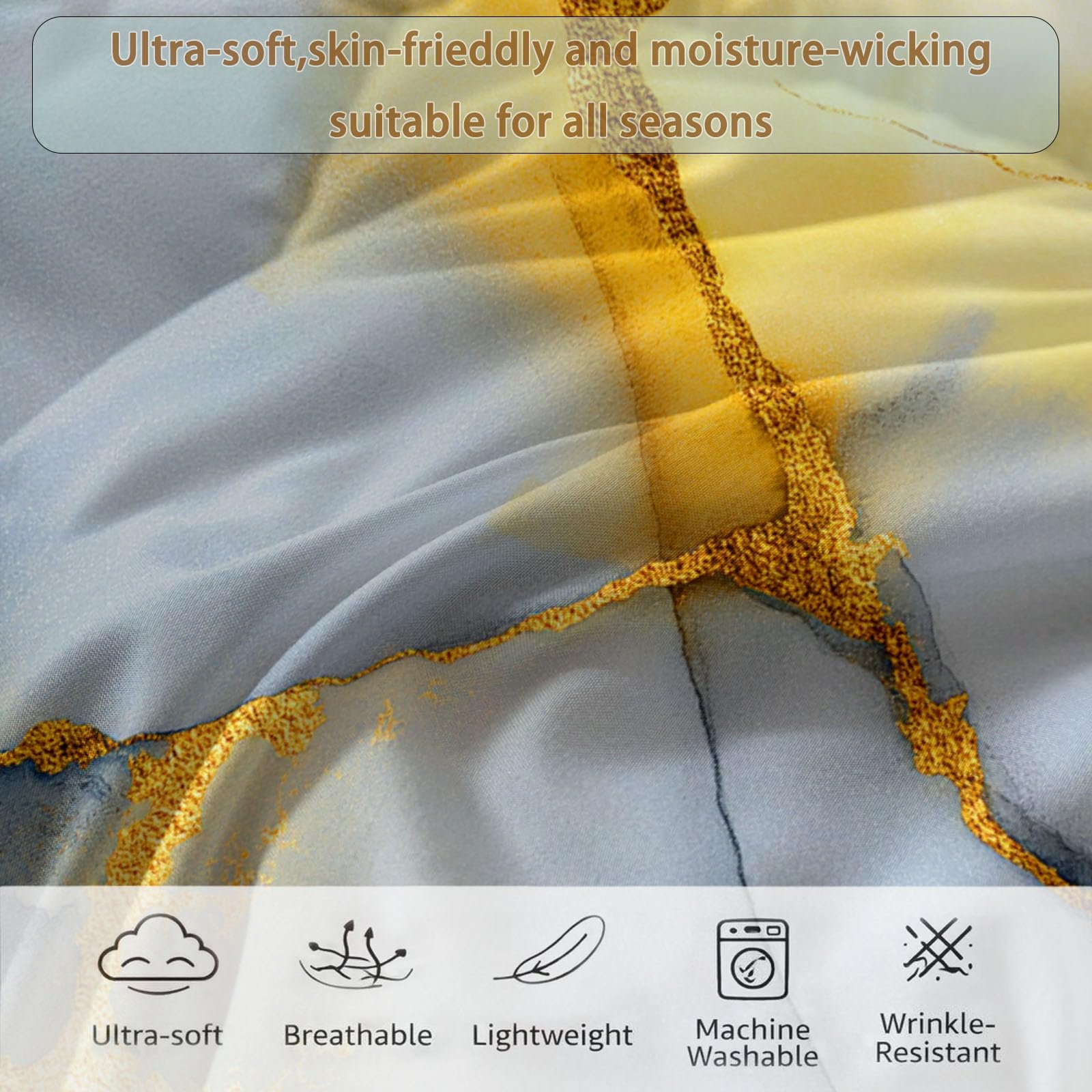 Generico Piumone Invernale Matrimoniale 220 x 240 cm Astratto Texture Marmo Trapunta in Ecopiuma 400 gr/mq, Caldo ed Elegante – Biancheria da Letto Anallergica e Traspirante – Set 3 Pezzi, Grigio