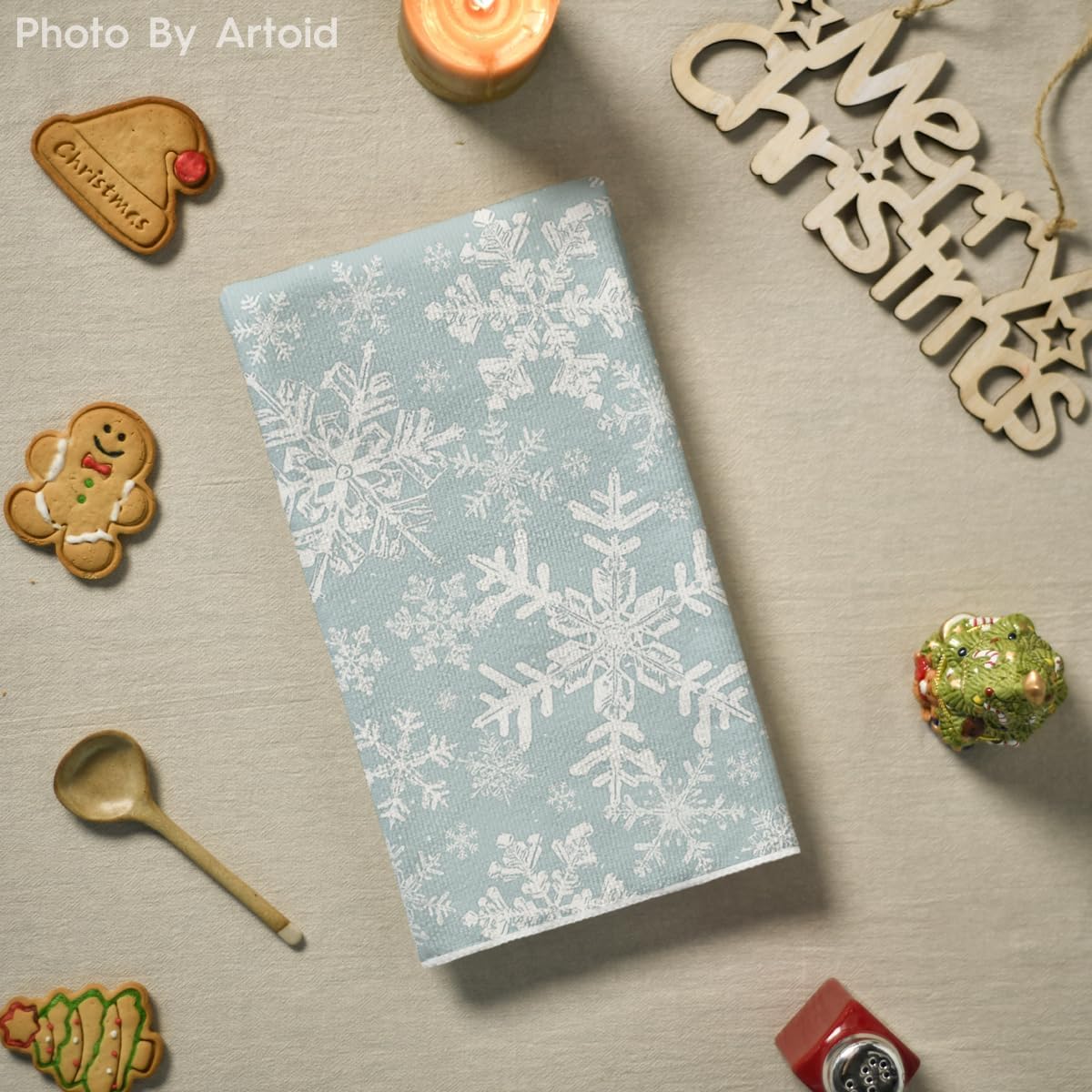 Artoid Mode Aqua Snowflake Hello Winter Kitchen Towels Dish Towels, 18x26 Inch Farmhouse Holiday Decoration Cleaning Set of 2 - Image 4