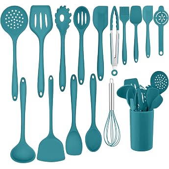 Homikit Kitchen Utensil Set 16-Piece Silicone Kitchen Utensils Cooking Utensils Set with Utensil Holder Heat-resistant Cooking Cutlery Healthy and Non-Stick Dishwasher Safe Blue