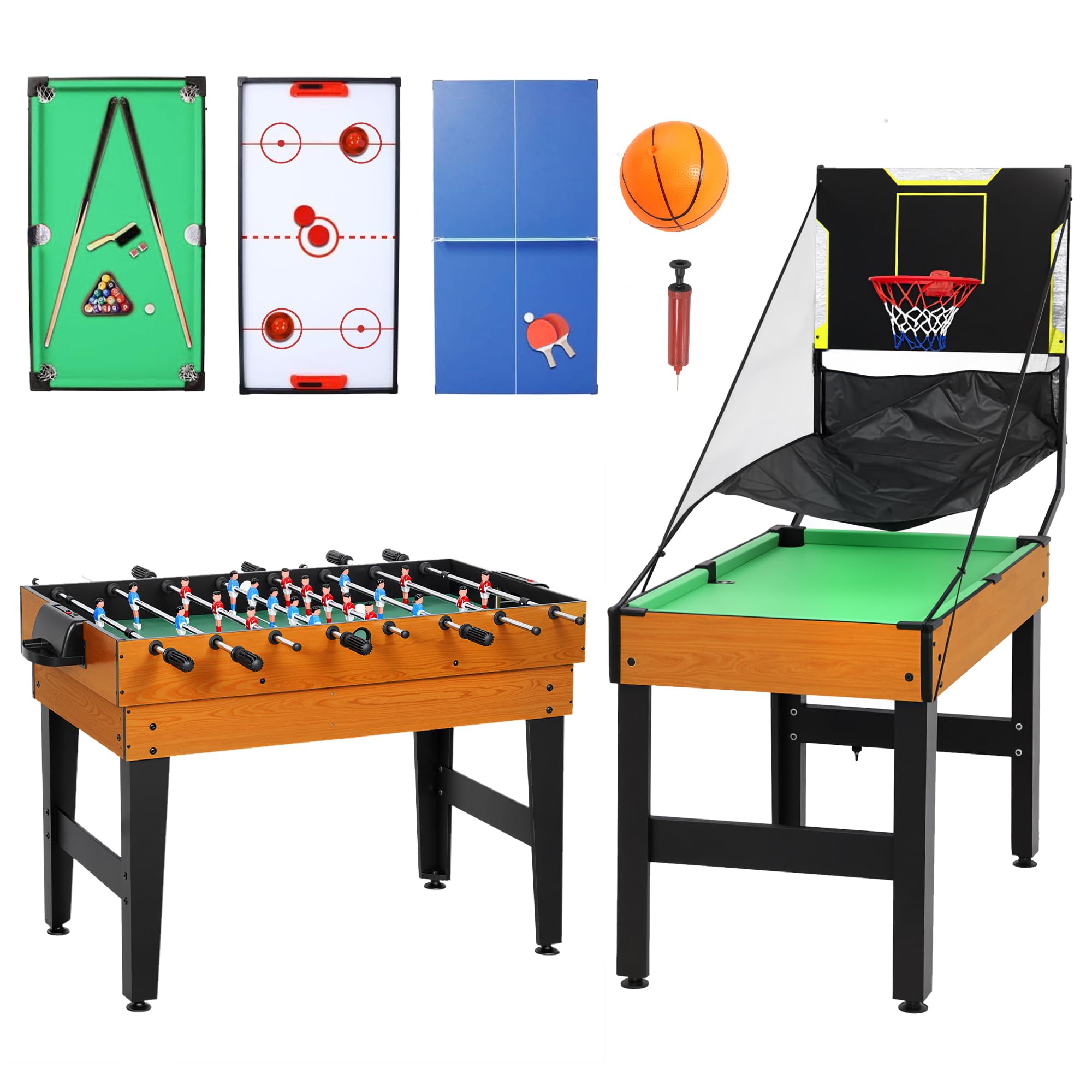 SPORTNOW Mesa Multijuegos 5 en 1 Adultos 134x108x144 cm Natural y Negro