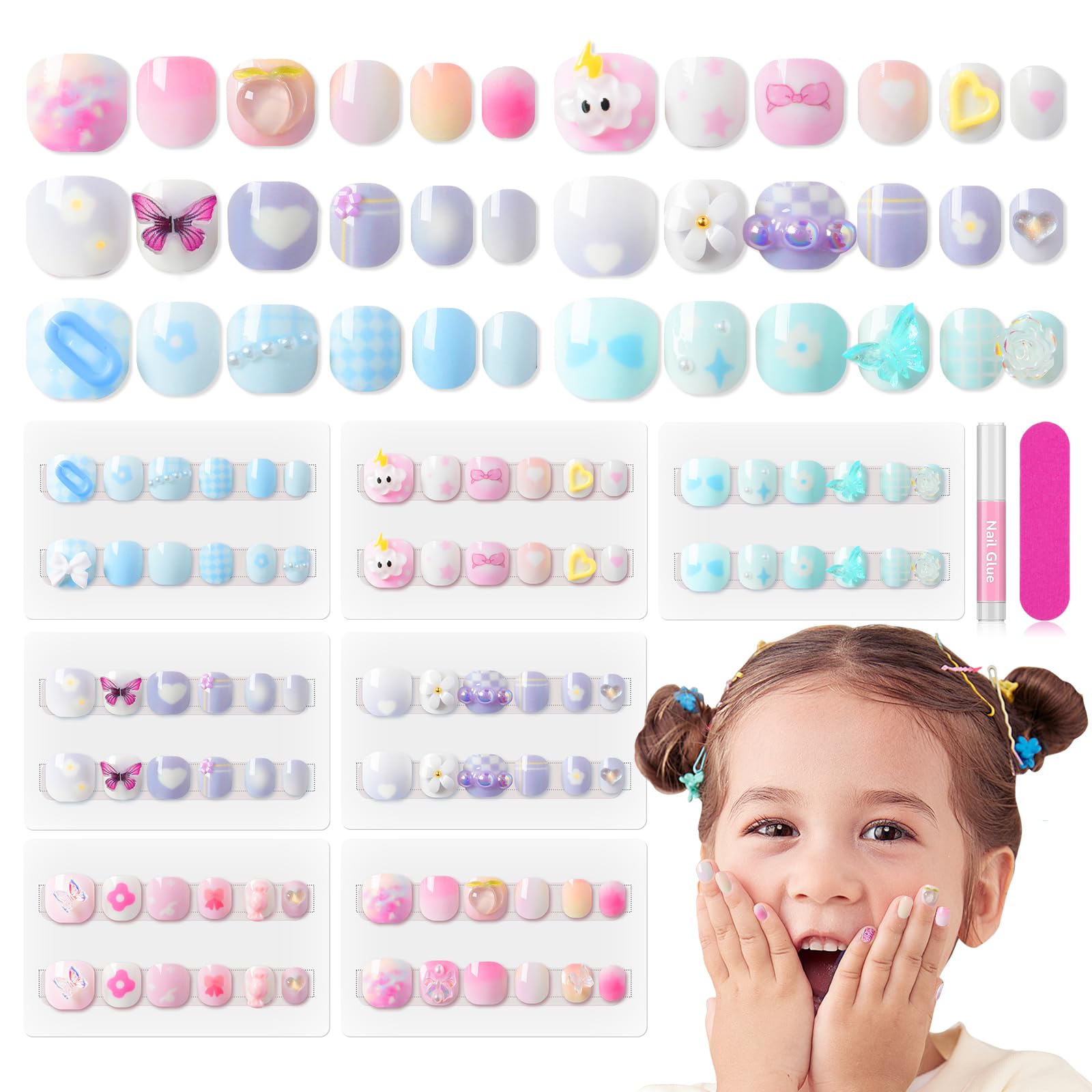 Amazon | SAVILAND 3D 子供用プレスオンネイル: 84個 7パック アクリル