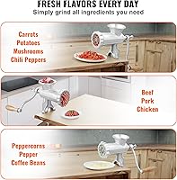 Vista 6 de VEVOR Picadora manual de carne, molinillo de carne manual de hierro fundido resistente con abrazadera de mesa de acero, máquina de salchichas