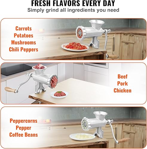 Miniatura 6 de VEVOR Picadora manual de carne, molinillo de carne manual de hierro fundido resistente con abrazadera de mesa de acero, máquina de salchichas