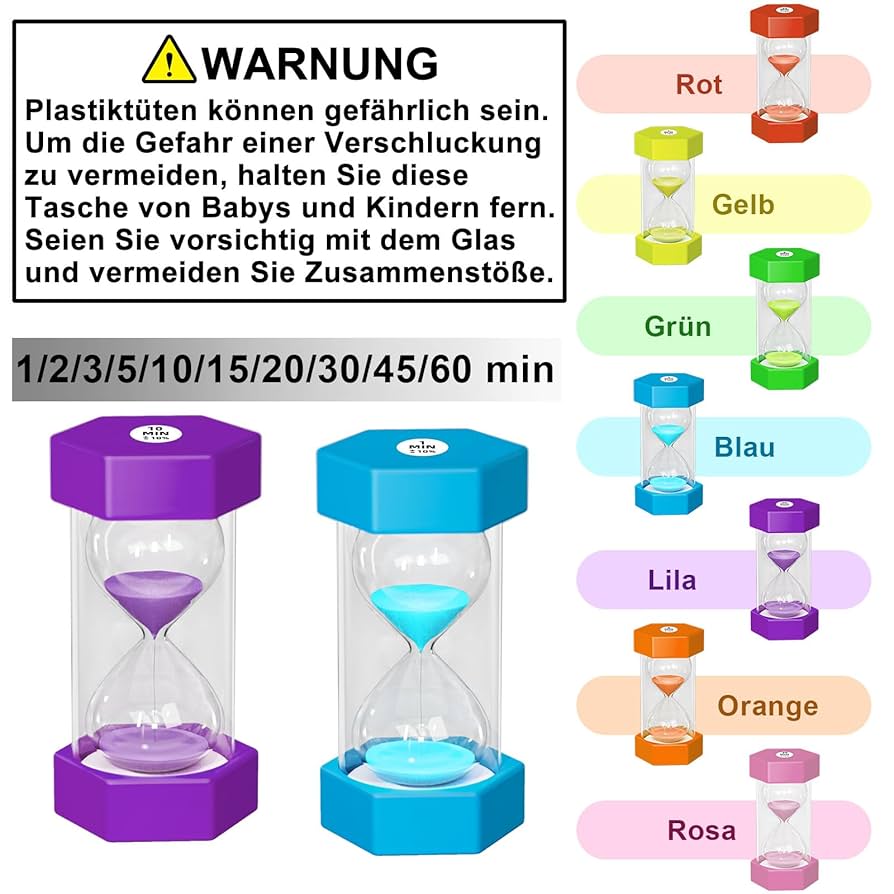 Sand Timer Set 3 Pack Colorful Sandglass Hourglass Clock 1 / 5 Minutes
